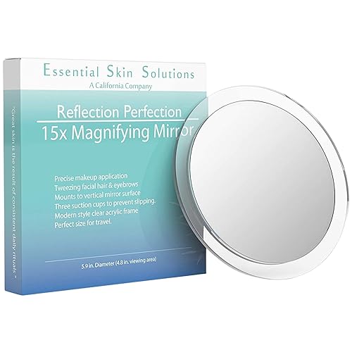 15X Magnifying Mirror - Use for Makeup Application - Tweezing - and Blackhead/Blemish Removal - 6 Inch Round Mirror with Three Suction Cups for Easy