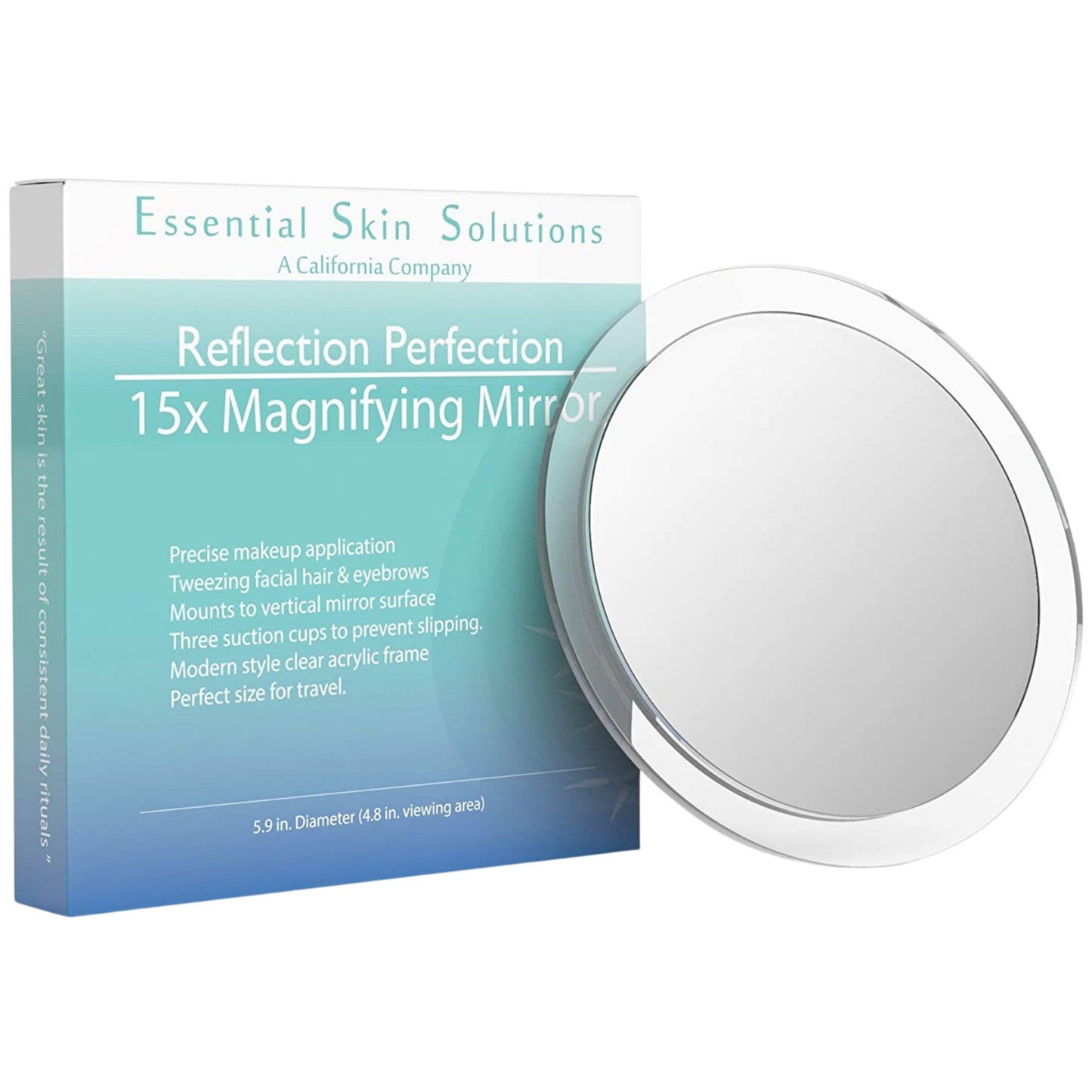 15X Magnifying Mirror - Use for Makeup Application - Tweezing - and Blackhead/Blemish Removal - 6 Inch Round Mirror with Three Suction Cups for Easy