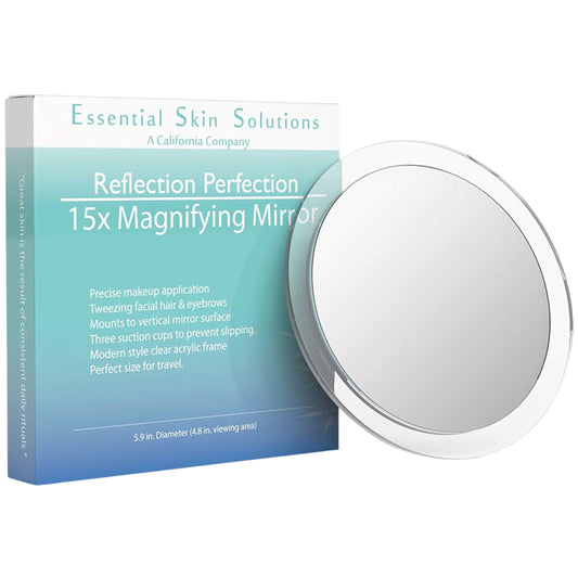 15X Magnifying Mirror - Use for Makeup Application - Tweezing - and Blackhead/Blemish Removal - 6 Inch Round Mirror with Three Suction Cups for Easy Beauty & Personal Care Essential Skin Solutions