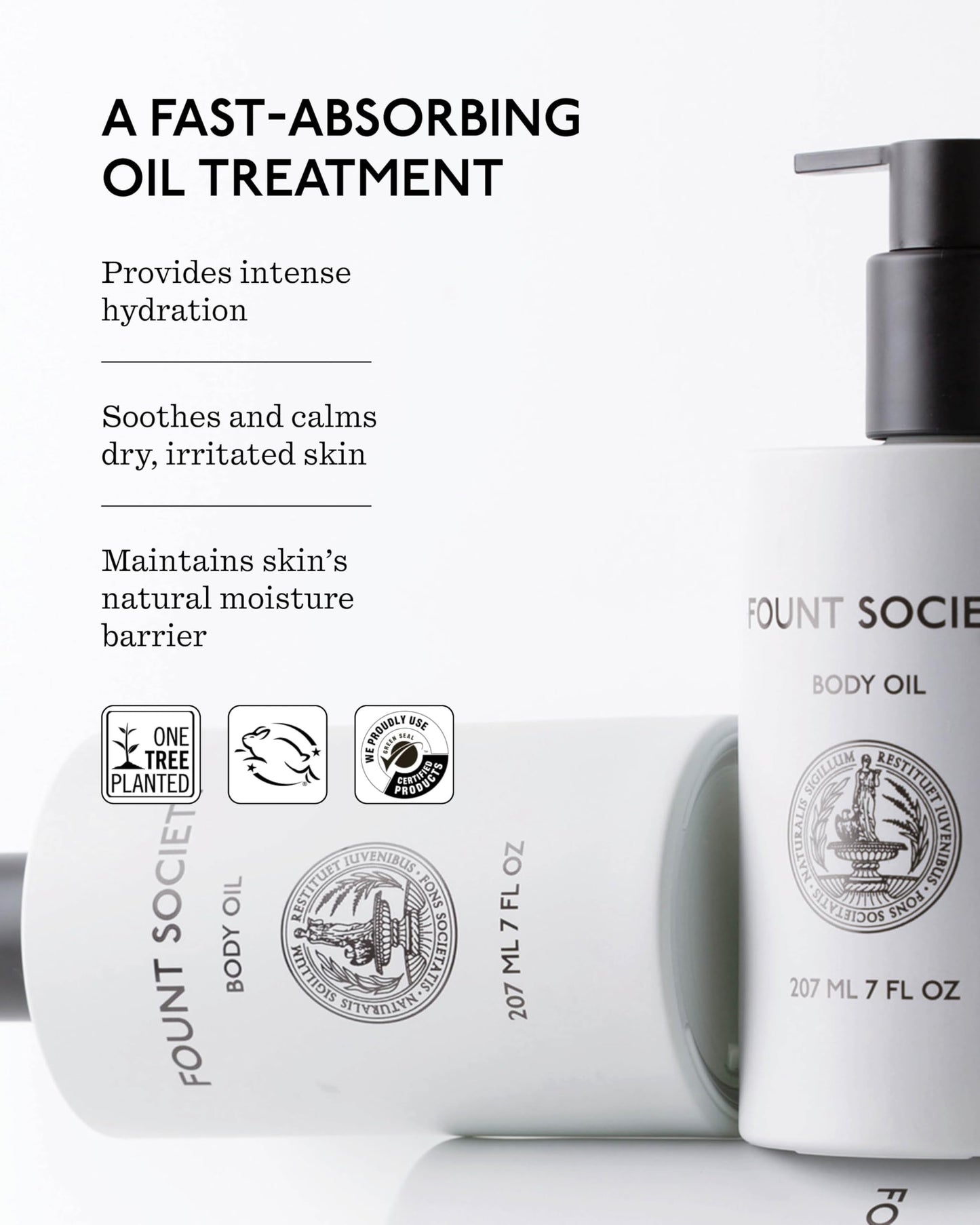 Fount Society Body Oil - 7 fl oz Hydrating Oil for Nourished Skin - Lightweight, Fast Absorbing, Non-Greasy Formula - Vegan & Cruelty-Free - No