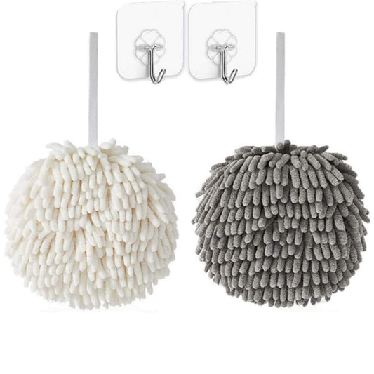 WEIWODUZUN 2 Pack Fuzzy Ball Towel White and Gray, Dry Your Hand Instantly conveniently with This Creative Bath Towel Set Towels for Bathroom Kitchen…
