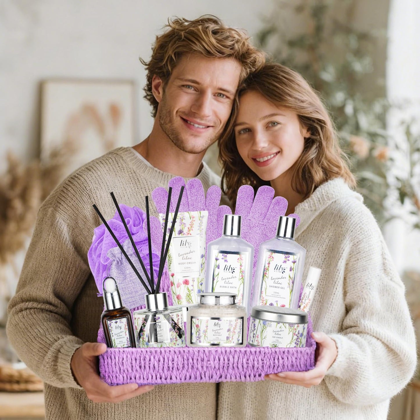 Mothers Day Gifts for Women - 15-Piece Lavender Bath and Body Gift Basket Set for Women, Spa Gift Basket, Bath Set | Birthday, Valentines Day Gifts