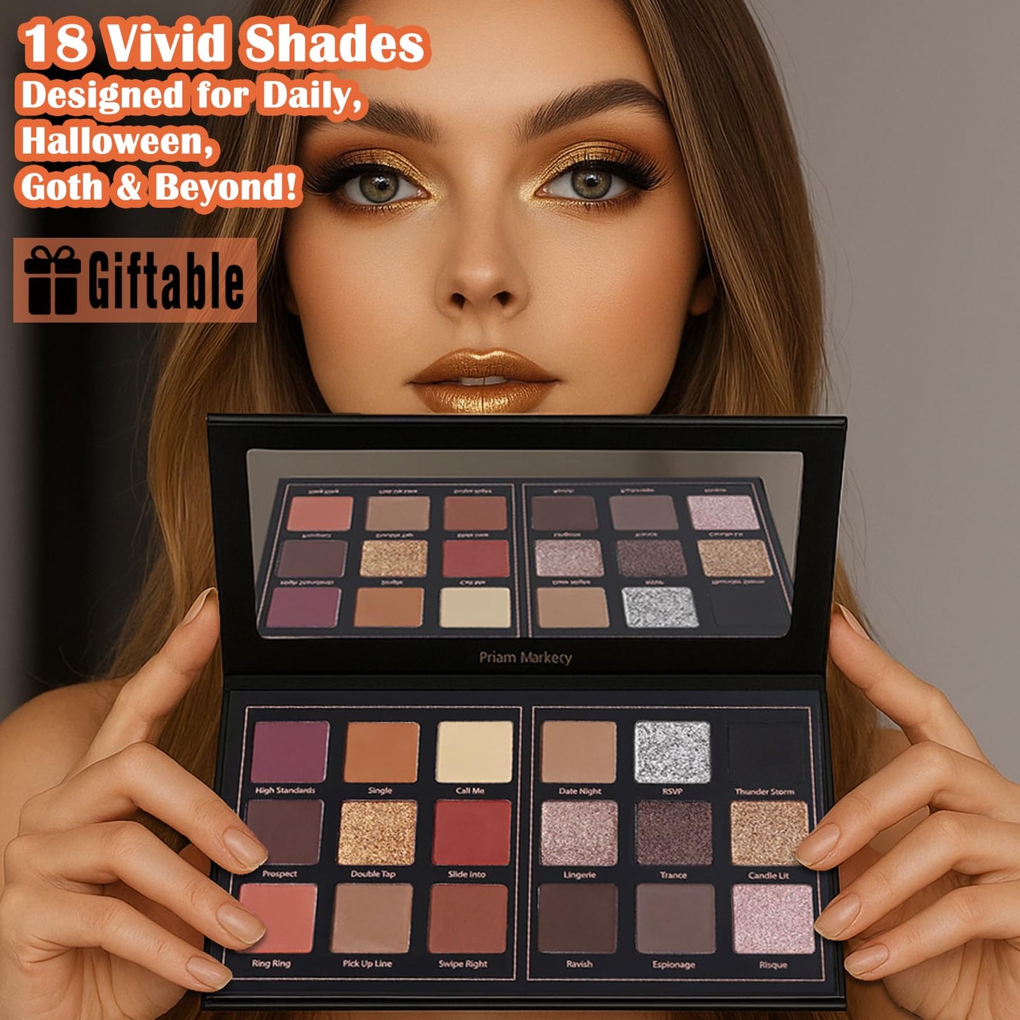 Prism Makeup Matte Eyeshadow Palette Pro 18 Colors Pigmented Shimmer Glitter Eye Shadow Palette, Long Lasting Waterproof Smokey Powder Cosmetics