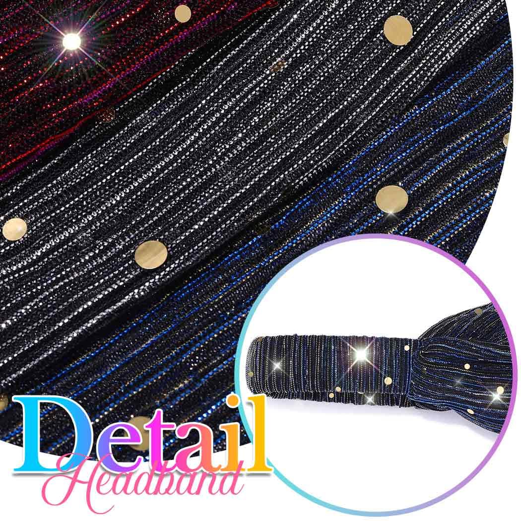 CAKURE Sequin Wide Headband Black Turban Headbands African Glitter Head Wraps Stretchy Bling Hair Wraps Hair Bands Yoga Running Sport Hair Accessories