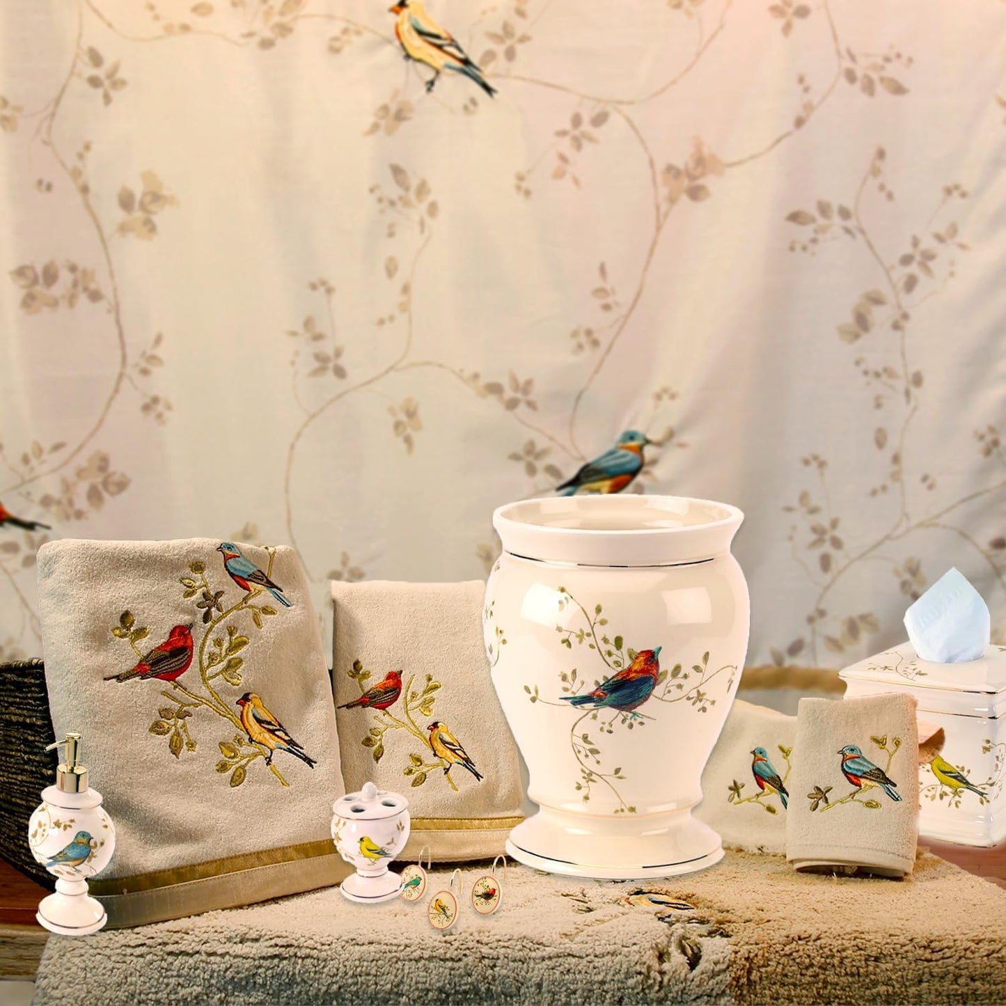 Avanti Linens - Hand Towel, Soft & Absorbent Cotton, Nature Bathroom Decor (Gilded Birds Collection), Ivory