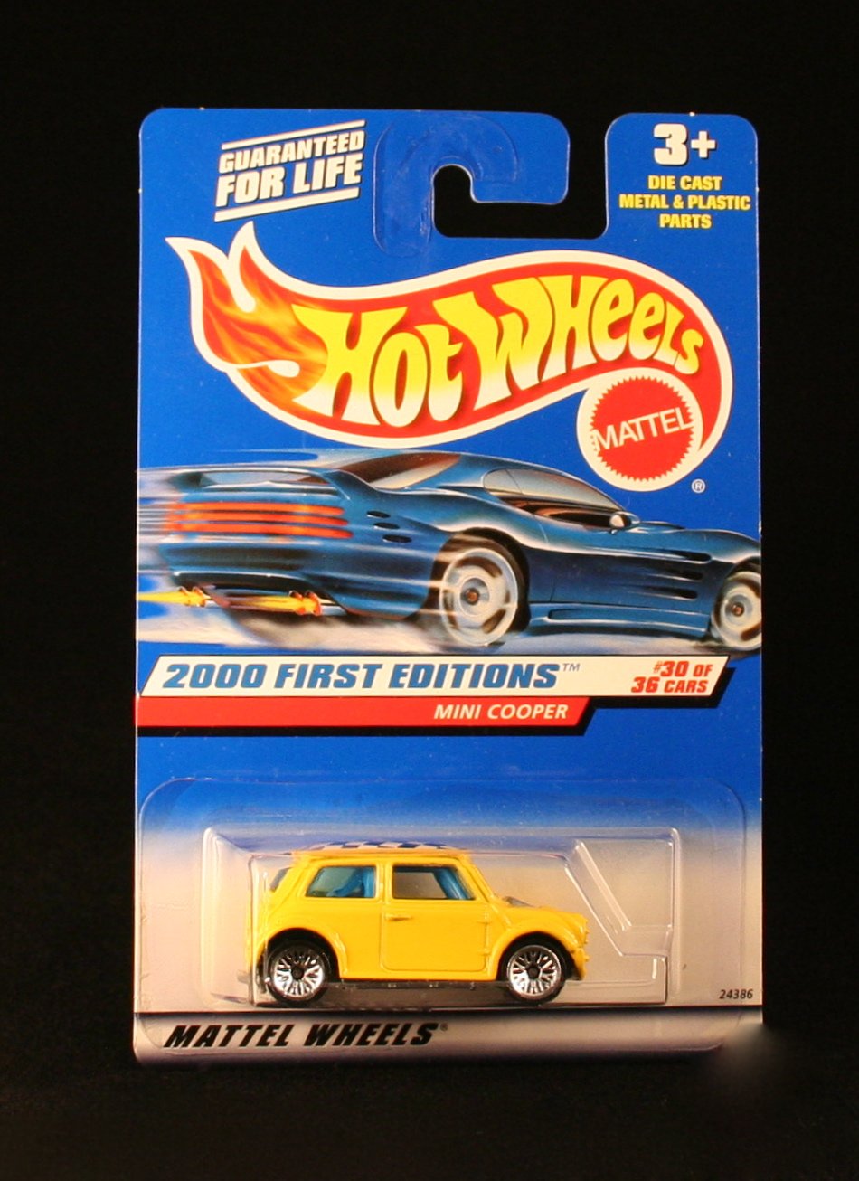 Mattel Hot Wheels 2000 First Editions Series 1:64 Scale Die Cast Metal Car # 30 of 36 : Yellow Coupe Mini Cooper with Checker Board Rooftop…