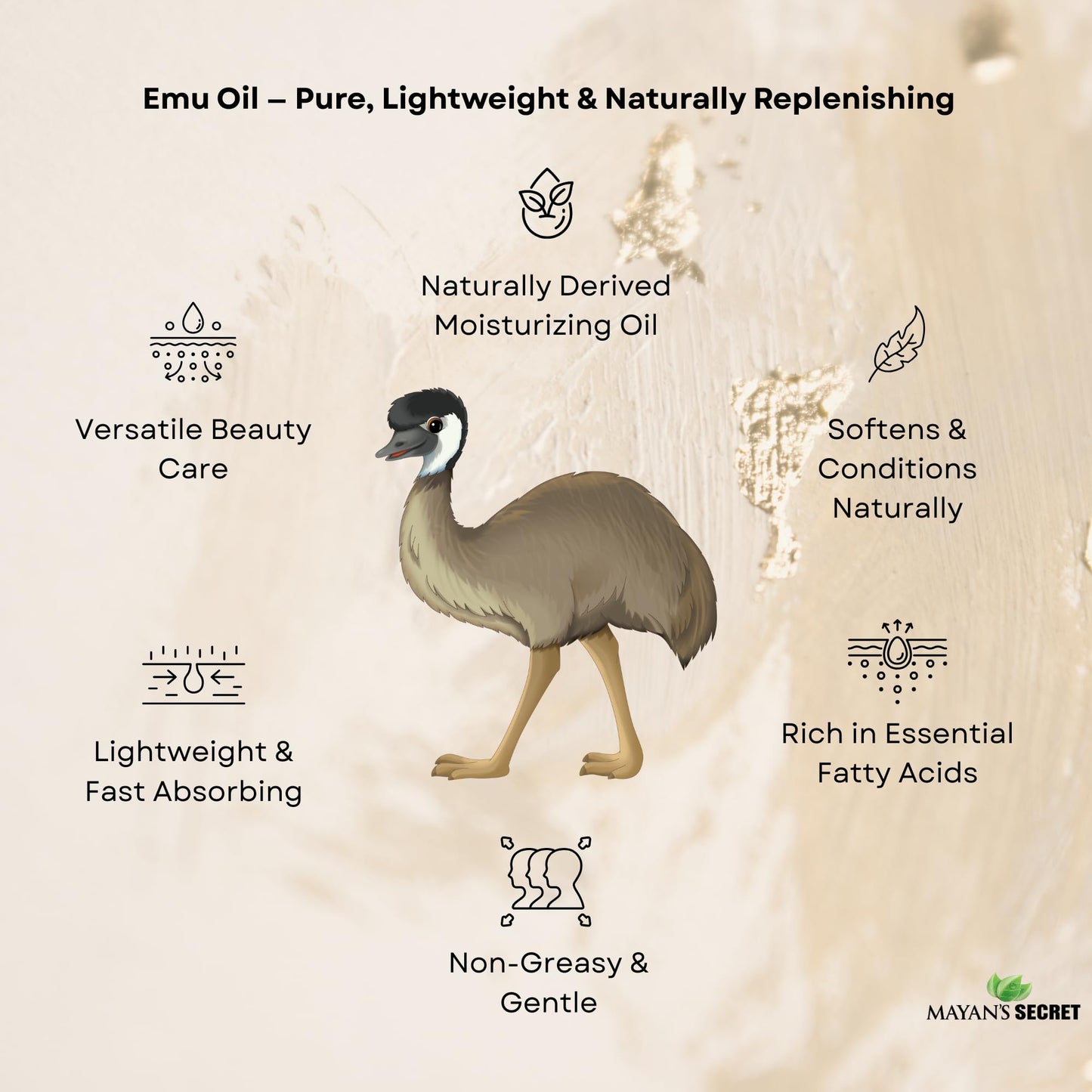 Mayan's Secret Emu Oil: A 100% pure and natural 4-ounce solution, perfect as a hair strengthener and skin moisturizer.