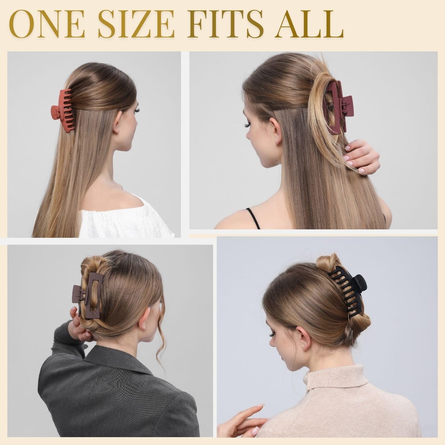 LuSeren 8 Pack Hair Clips for Women 4.3 Inch Large Hair Claw Clips for Women Thin Thick Curly Hair, Big Matte Banana Clips,Strong Hold jaw clips Black Beauty and Personal Care LuSeren