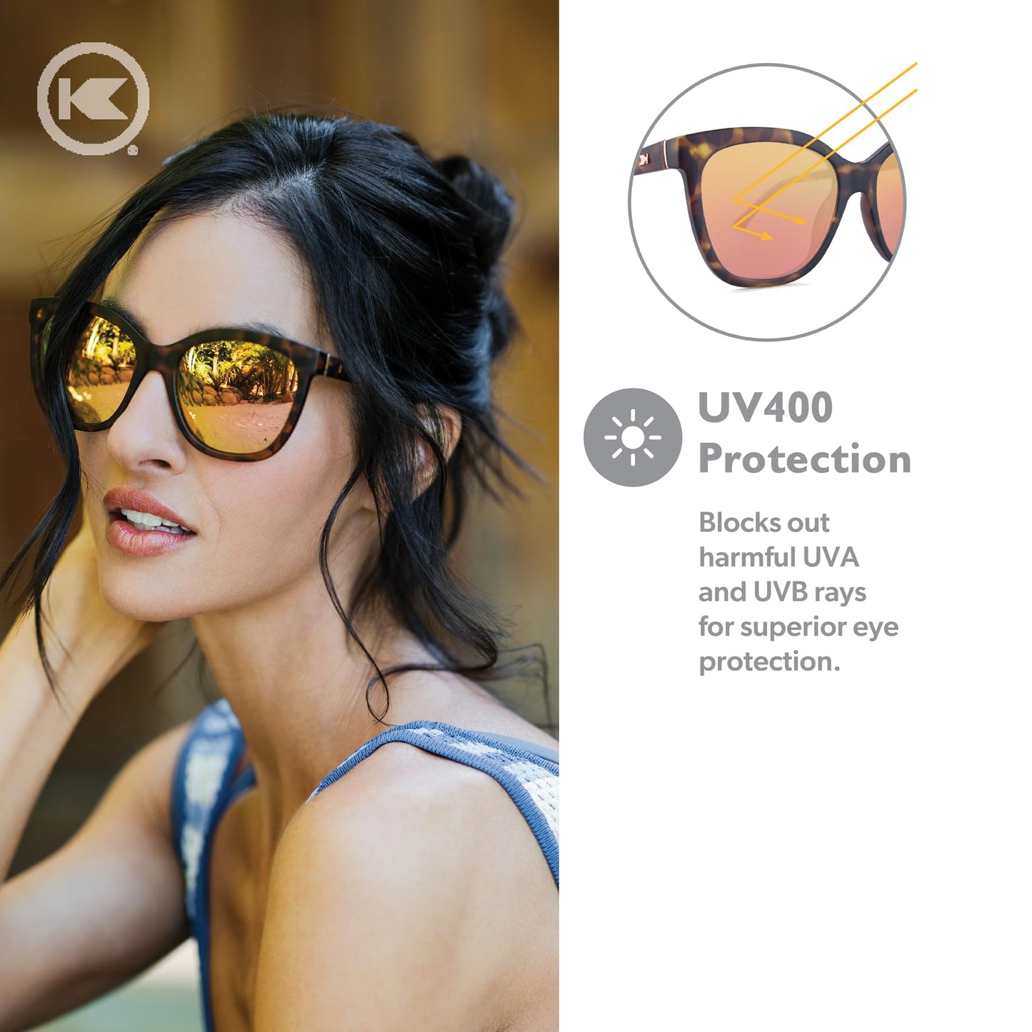 Knockaround Deja Views Polarized Sunglasses for Women - Impact Resistant Lenses & Full UV400 Protection, Matte Tortoise Shell/Rose Gold