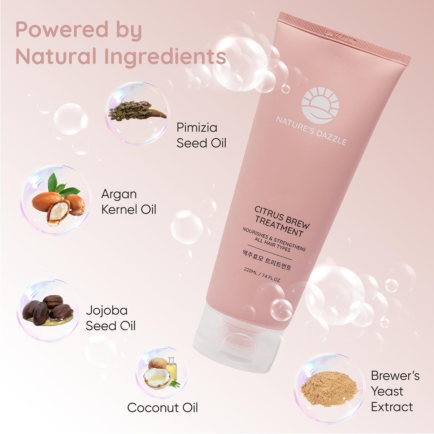Nature's Dazzle Hinoki Cypress Shampoo(Black Berry Scent) 33.8oz & Citrus Brew Treatment (Grapefruit Scent)7.4oz - Scalp Soothing & Deep Nourishing