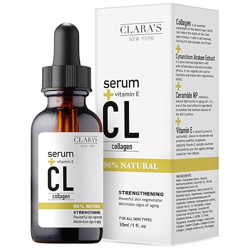 CLARA'S NEW YORK Collagen Facial Serum with Vitamin E - Hydrating, Smoothing & Brightening Skin - 30ml / 1 Fl Oz - Made in USA