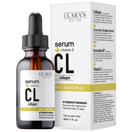 CLARA'S NEW YORK Collagen Facial Serum with Vitamin E - Hydrating, Smoothing & Brightening Skin - 30ml / 1 Fl Oz - Made in USA