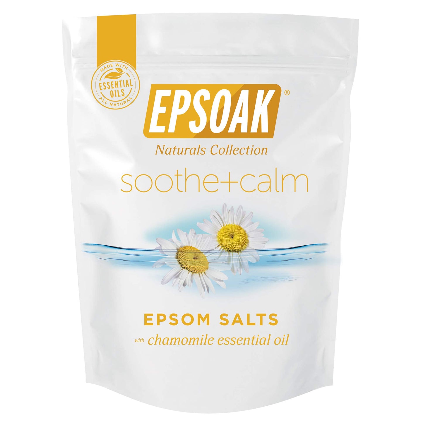 Epsoak Epsom Salt 2 lb. USP Magnesium Sulfate with Soothing + Calming Scent with Chamomile Resealable Epsom Salt Bag, Made in The USA, Cruelty-Free Beauty and Personal Care Epsoak