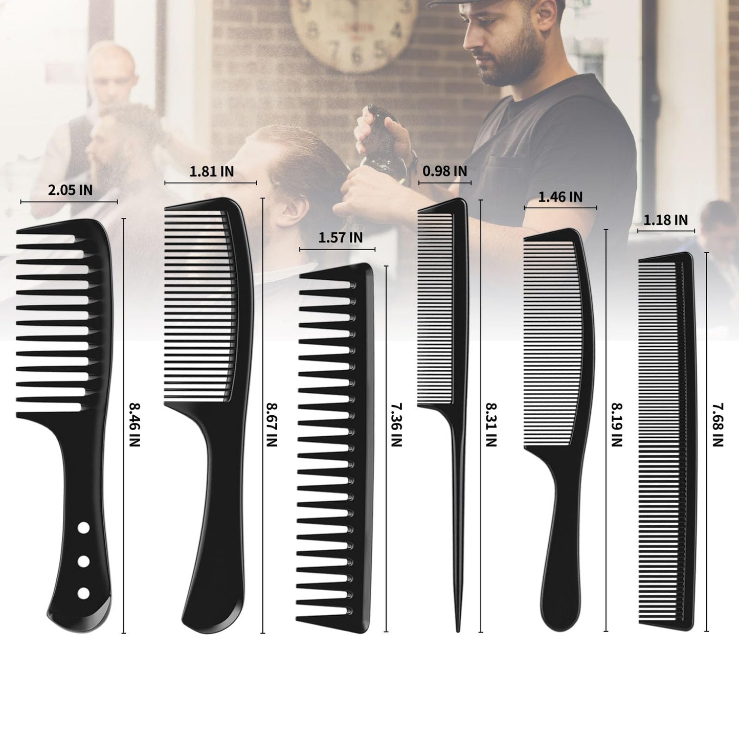 Kolavia 6 PCS Hair Comb Set Black, Durable Wide and Fine Tooth Rat Tail Hair Barber Comb for Women & Man, Professional Combs for Wet Curly Natural Beauty and Personal Care Kolavia