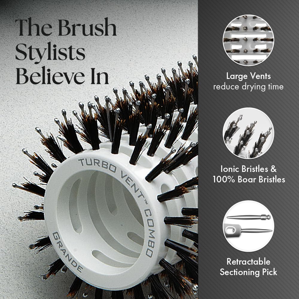 Olivia Garden Ceramic+Ion Turbo Vent Pro Hair Brush-Round Dry Brush-Not Electrical-Professional Blowout Brush for Fine Hair-For Short & Medium