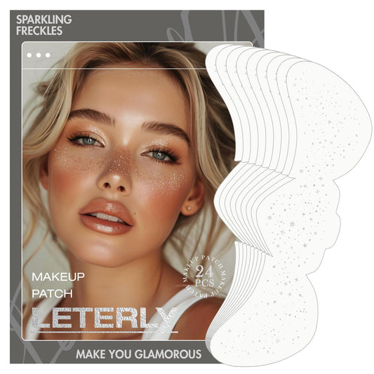 Leterly 24 Pcs Glitter Freckles Face Tattoo,Silver Face Glitter Makeup Patches Cute Sparkle Freckles Patches Waterproof Makeup Speckles for Face