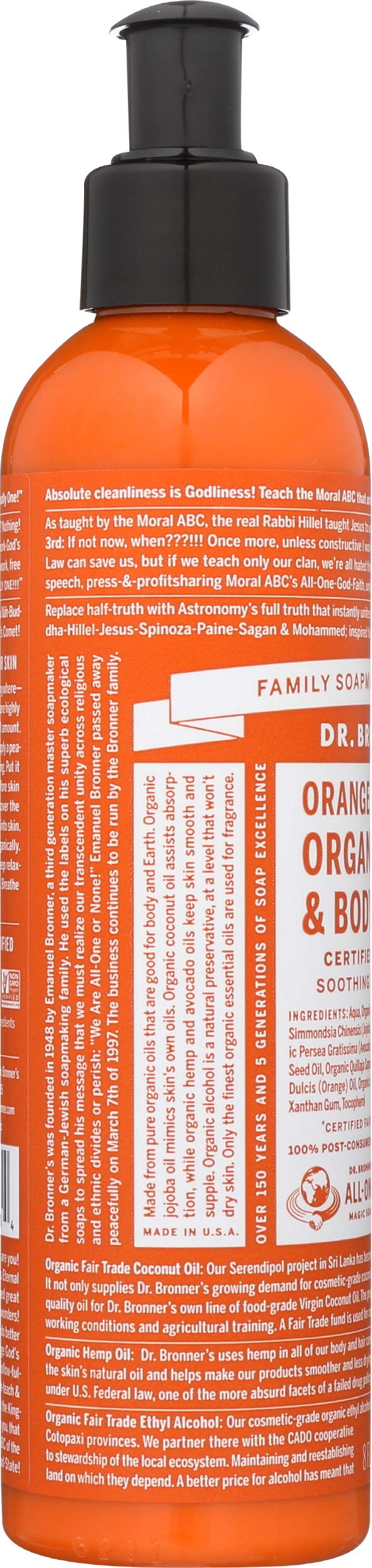 Dr Bronners Orange Lavender Organic Lotion, 8 Ounce -- 6 per case.