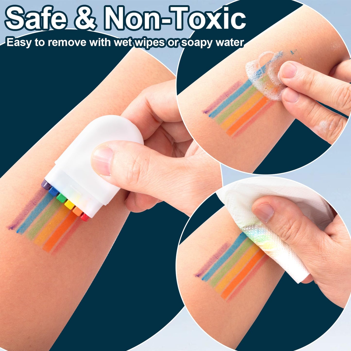 VARMDUKKE 2pcs Rainbow Face Body Paint Sticks, Water-Based Gay Pride Flag Face Paint Sticks, Reusable Festival Makeup Facial Marker Painting Tools