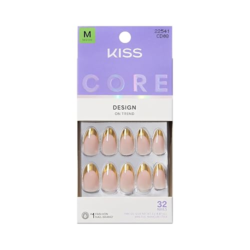 Kiss Core, Press On Nails, Nail glue included, 'Together', Beige, Medium Size, Almond Shape, Includes 32 Nails, 2g Glue, 1 Manicure Stick, 1 Mini File Beauty & Personal Care KISS