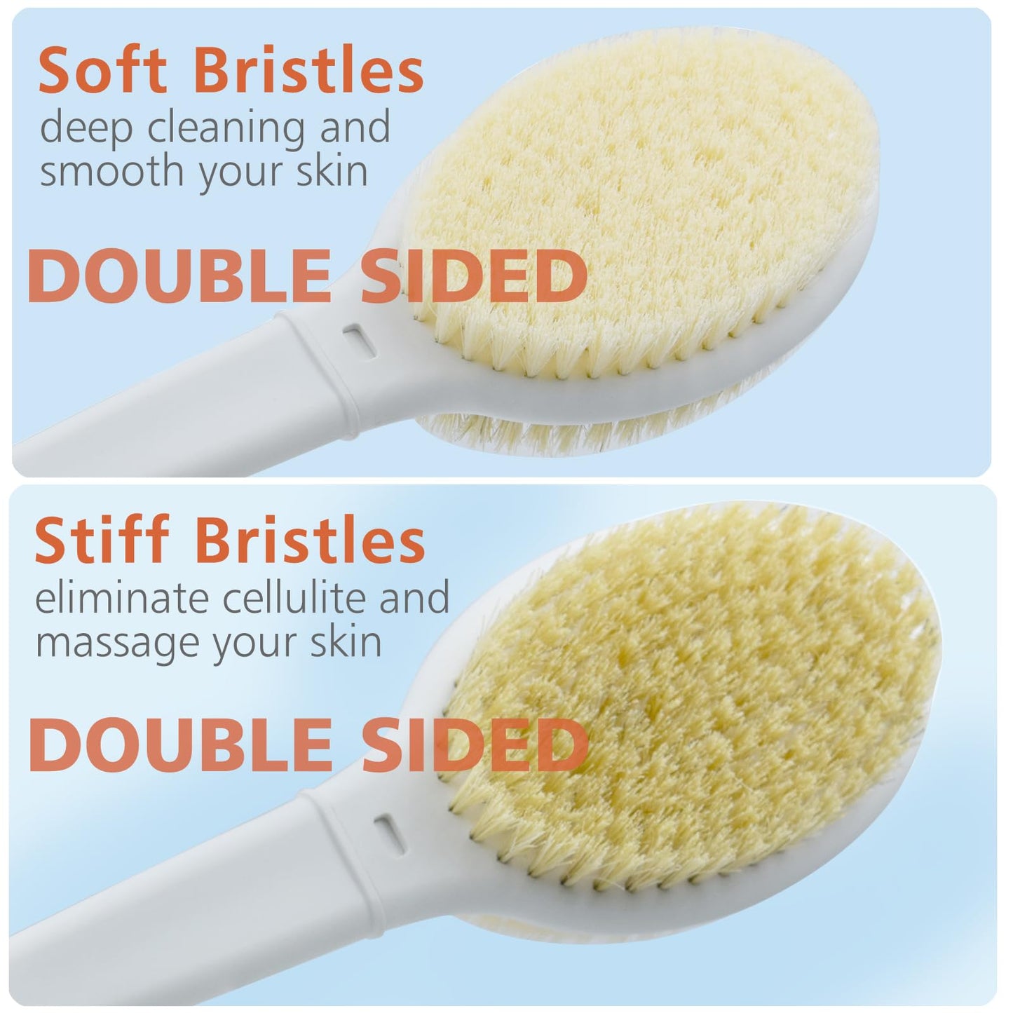 Shower Brush with Soft and Stiff Bristles,20.5" Extra Long Handle Dual-Sided Back Scrubber Bath Brush Body Exfoliator for Wet or Dry Brushing (Extra