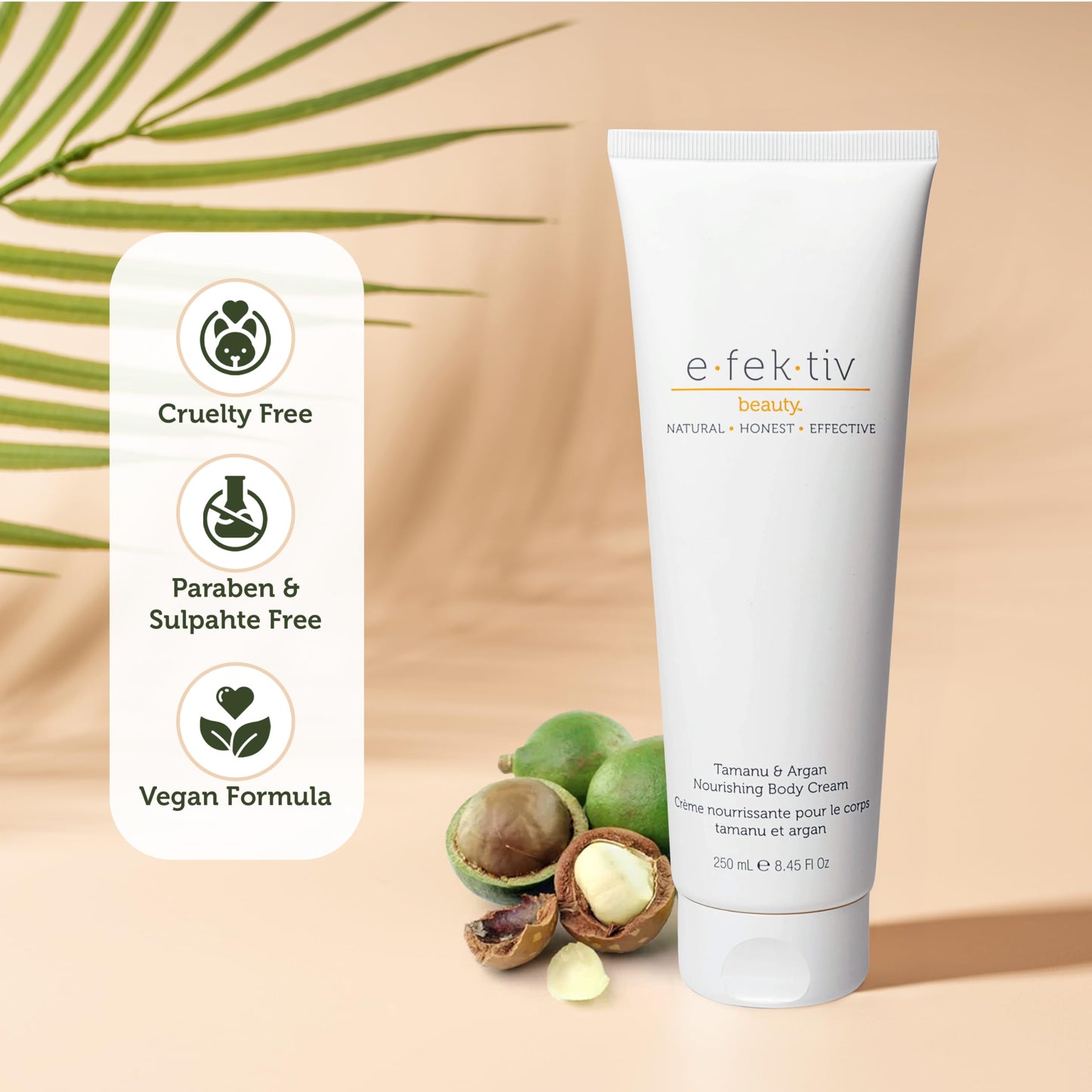 e.fek.tiv beauty Tamanu and Argan Nourishing Body Cream - Deep Hydrating Moisturizer - Rejuvenates Dry and Dehydrated Skin - Vegan - Sulfate-free