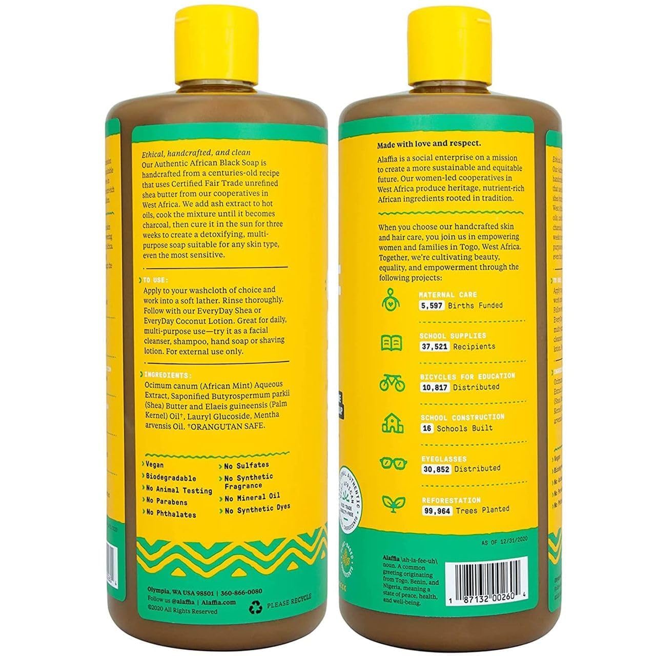 Alaffia Authentic African Black Soap Variety 2-Pack - All-In-One Liquid Soap, Travel-Size Eucalyptus Tea Tree + Full-Size Peppermint Body Wash, Face