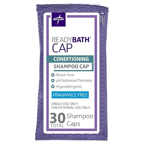 Medline ReadyBath Unscented Rinse-Free Shampoo Cap with Conditioner, 30 Count
