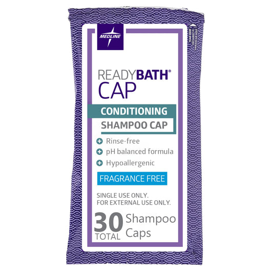 Medline ReadyBath Unscented Rinse-Free Shampoo Cap with Conditioner, 30 Count