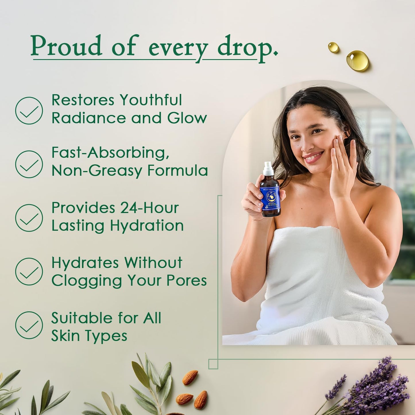 Ancient Greek Remedy Body Oil - Organic After Shower Face Oil & Body Moisturizer for Dry Skin - Almond, Jojoba, Olive, Lavender, Vitamin E Oils Beauty and Personal Care Ancient Greek Remedy