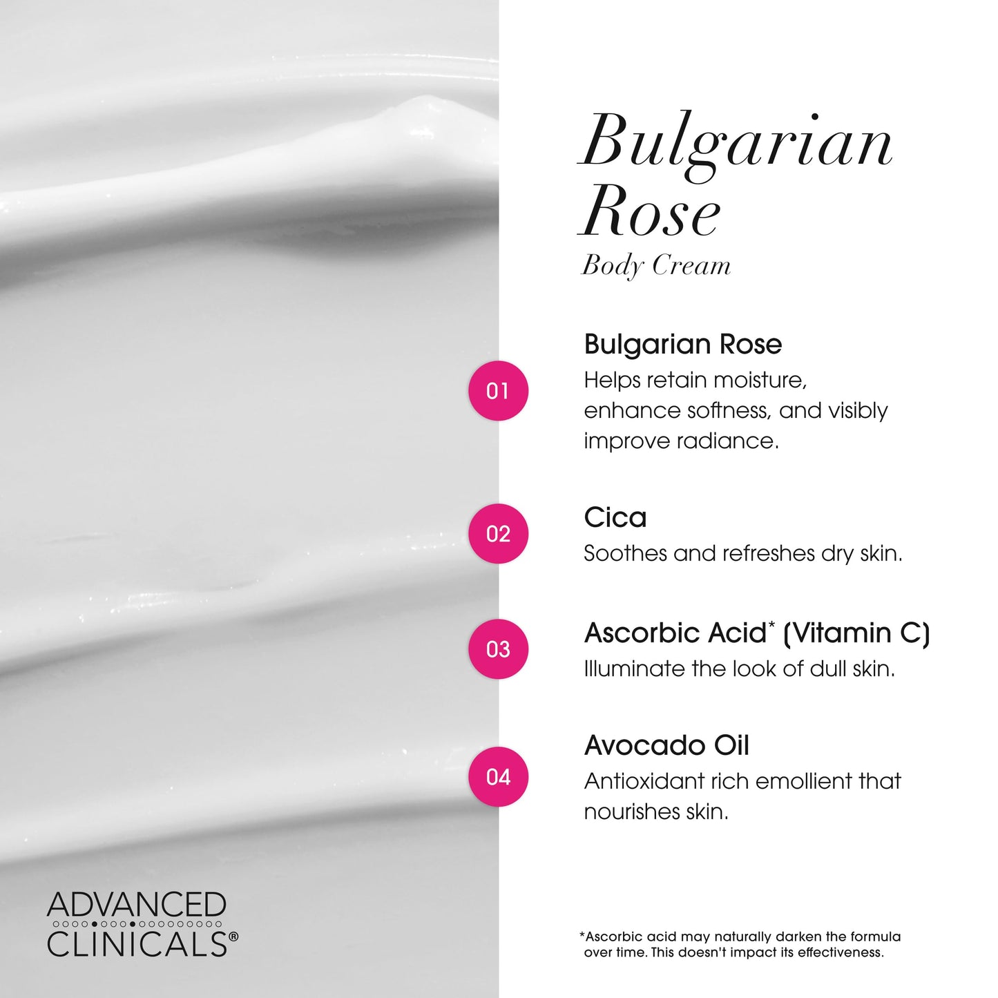 Advanced Clinicals Bulgarian Rose Lotion For Women | Rose Scented Vitamin C Body Lotion Cream | Anti Aging Vitamin E Moisturizer Body Butter Improves