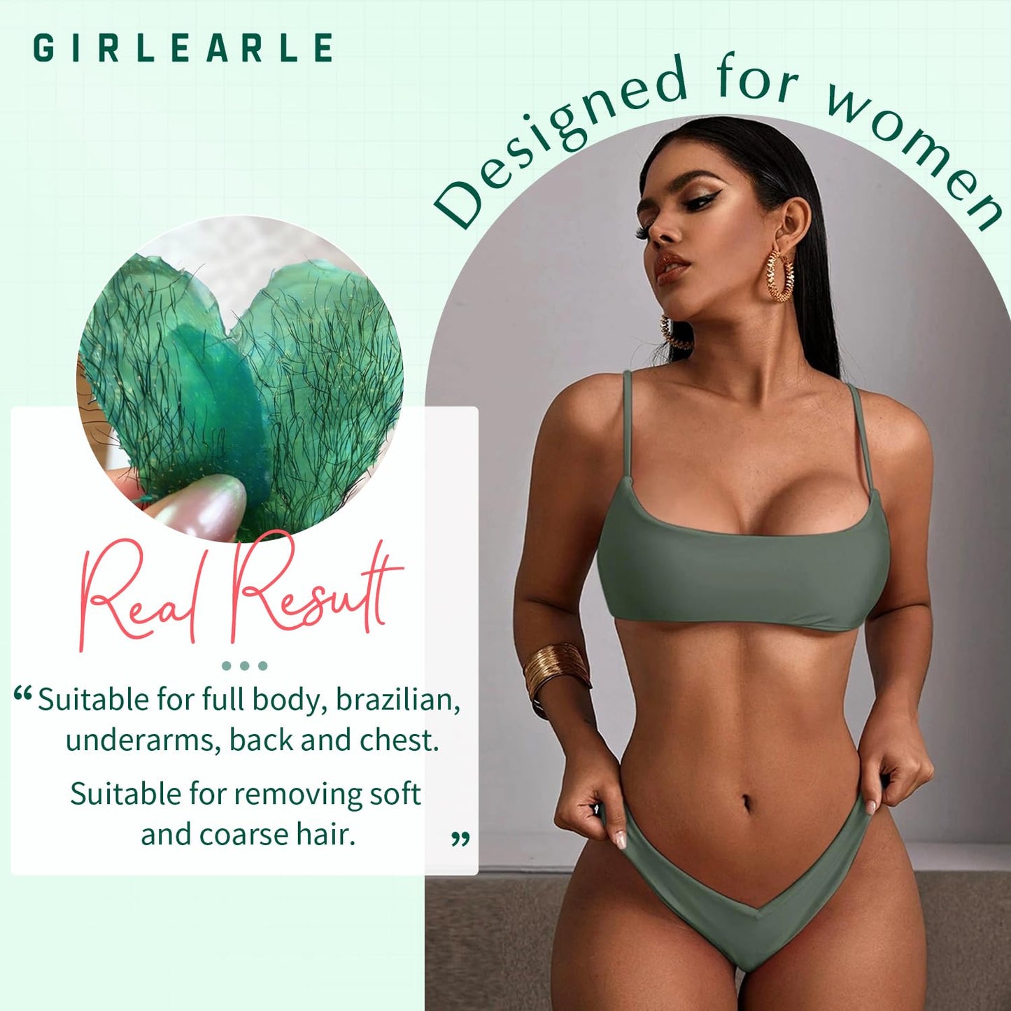 GIRLEARLE 1LB Hard Wax Beads for Hair Removal, Hard Wax Beads with Green Tea Formula, Wax Beads for Brazilian Waxing & Sensitive Skin, Stripless Hard Beauty and Personal Care GIRLEARLE