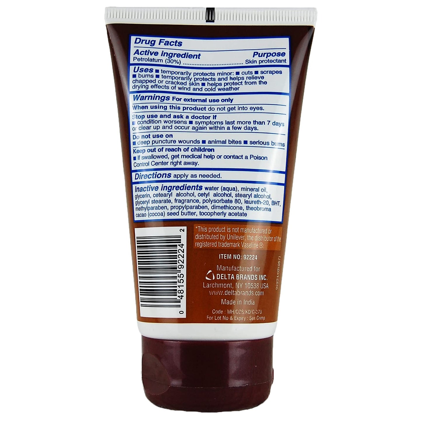 Personal Care Petroleum Jelly Vitamin E and Cocoa Butter Lotion 4.5 Oz (3 Pack) Vitamin E Cream for Skin with Cocoa Butter Cream Petroleum Jelly Tube