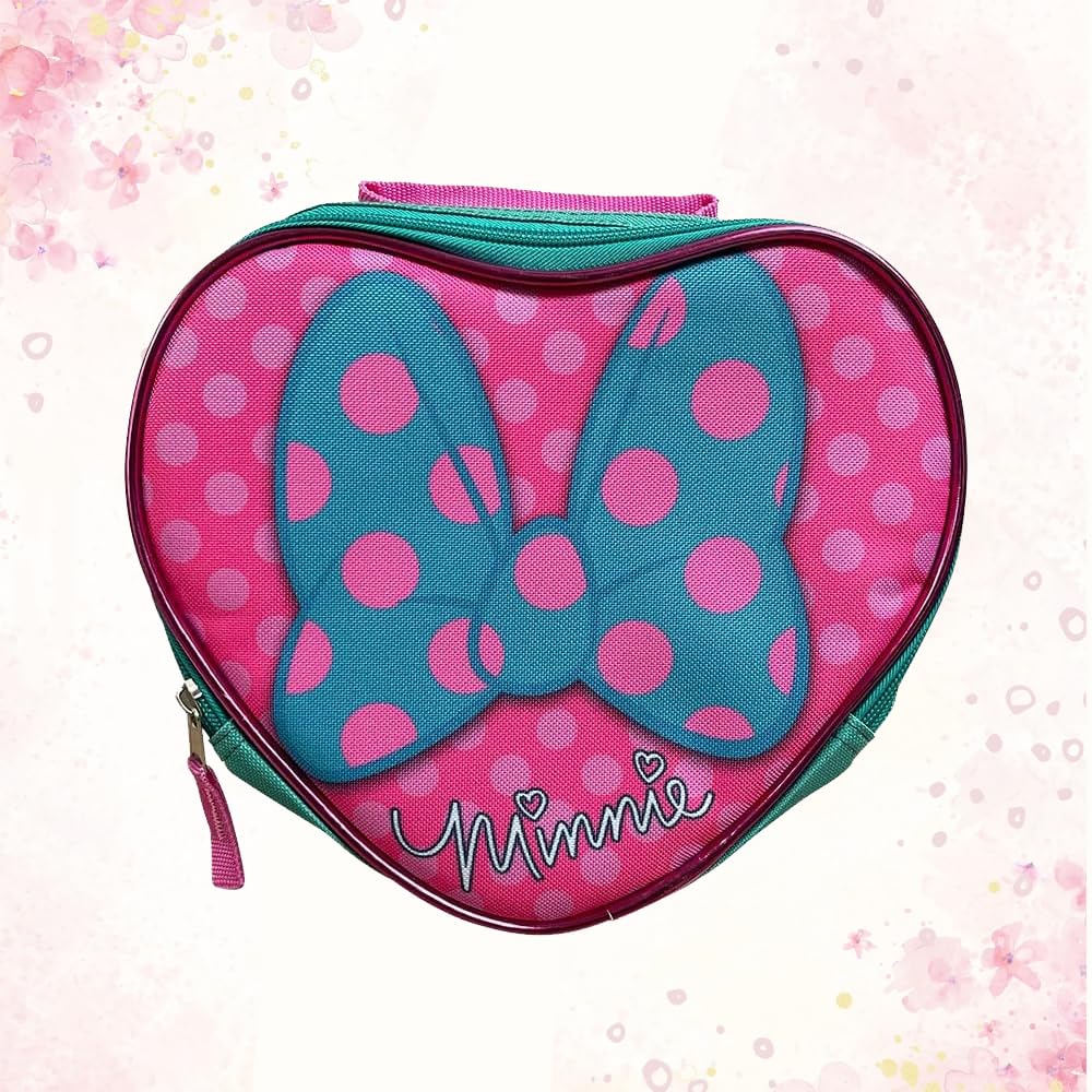 Minnie Mouse 16-Inch Backpack and Lunch Box Set for Girls, Cute School Bag with Heart-Shaped Lunchbox, Mesh Side Pockets, and Padded Straps, Perfect for School or Travel
