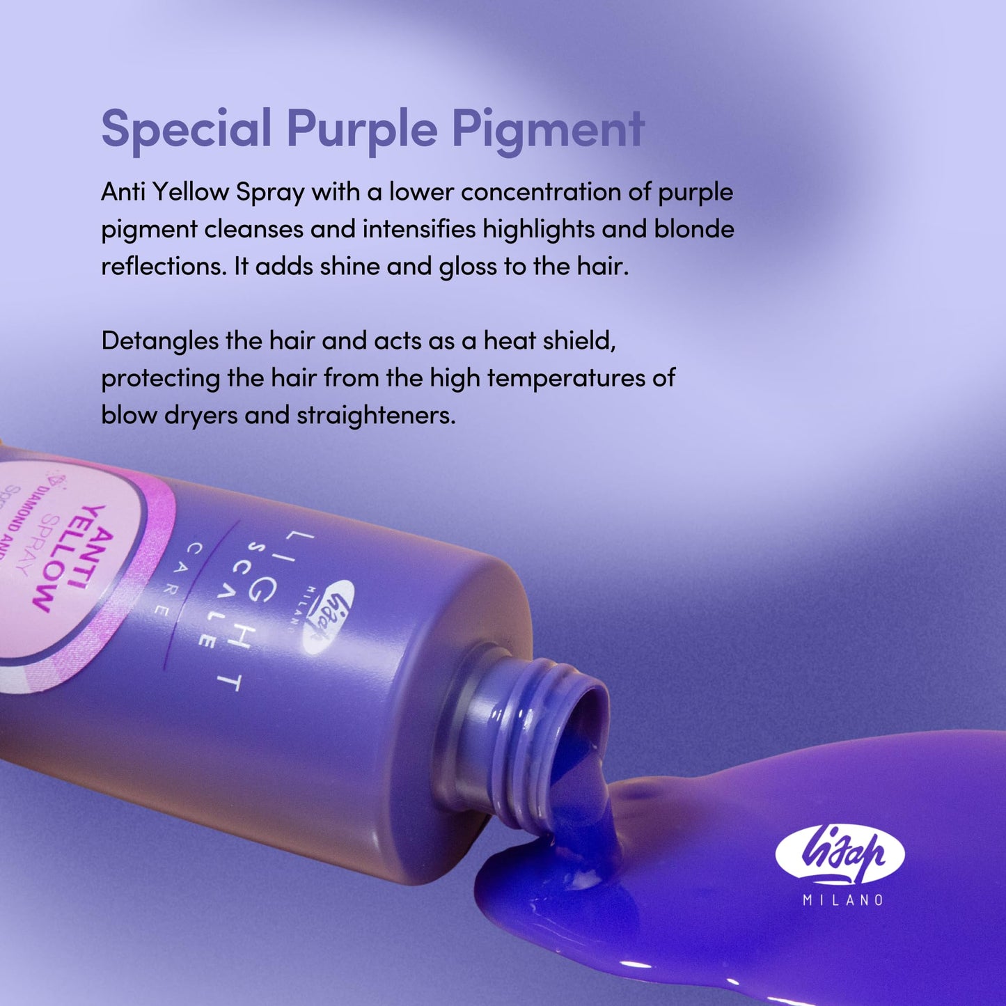 Lisap Hair Spray, Light Scale Hair Care Anti Yellow Spray & Heat Protectant Purple Toner for Blondes, Toning Blonde, White, Silver Hair & Highlights