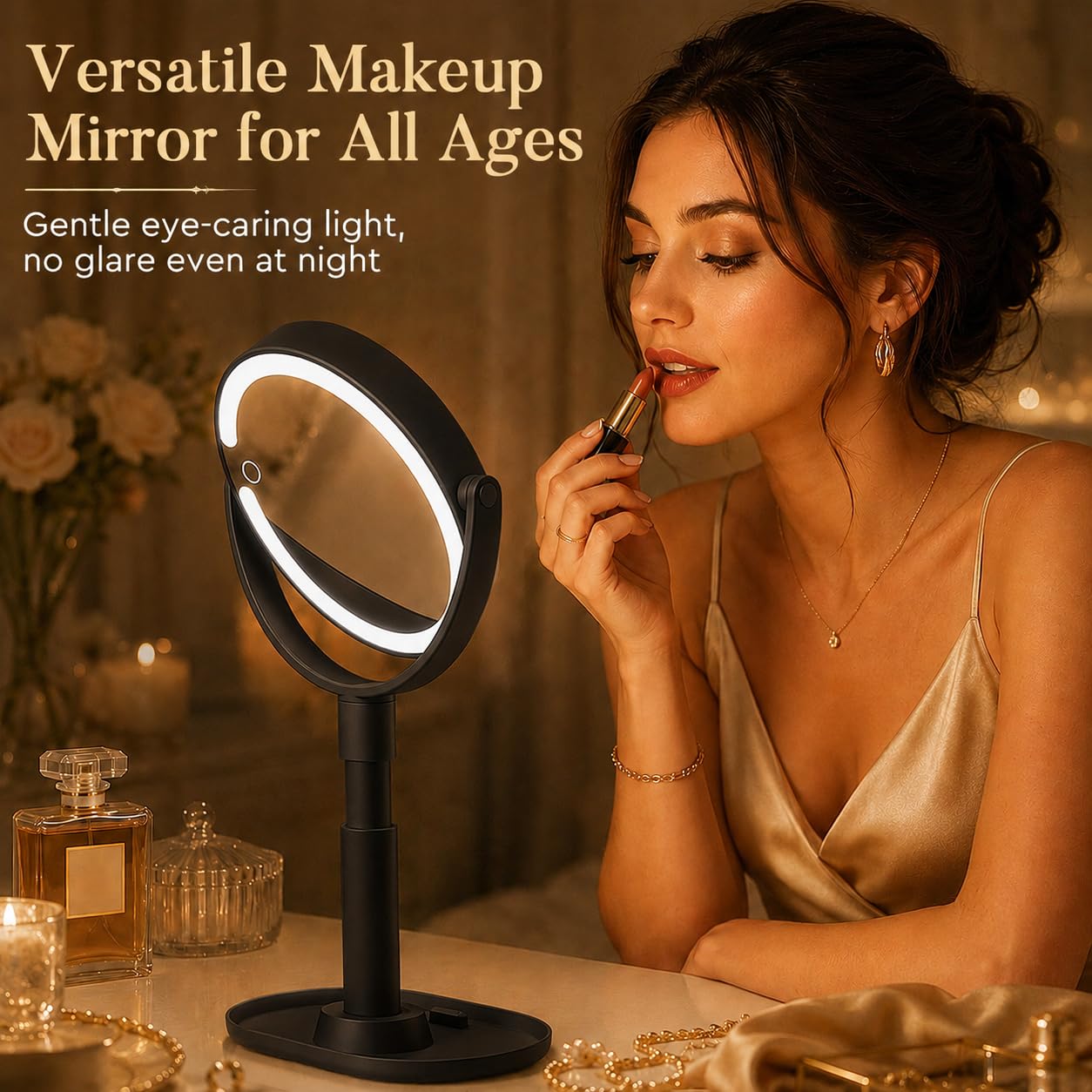 MOMOKUBA Makeup Mirror with Lights, 20X Magnifying Mirrors, Height Adjustable, Vanity Mirror with Lights Rechargeable 3 Color Modes, Double-Sided Beauty and Personal Care MOMOKUBA