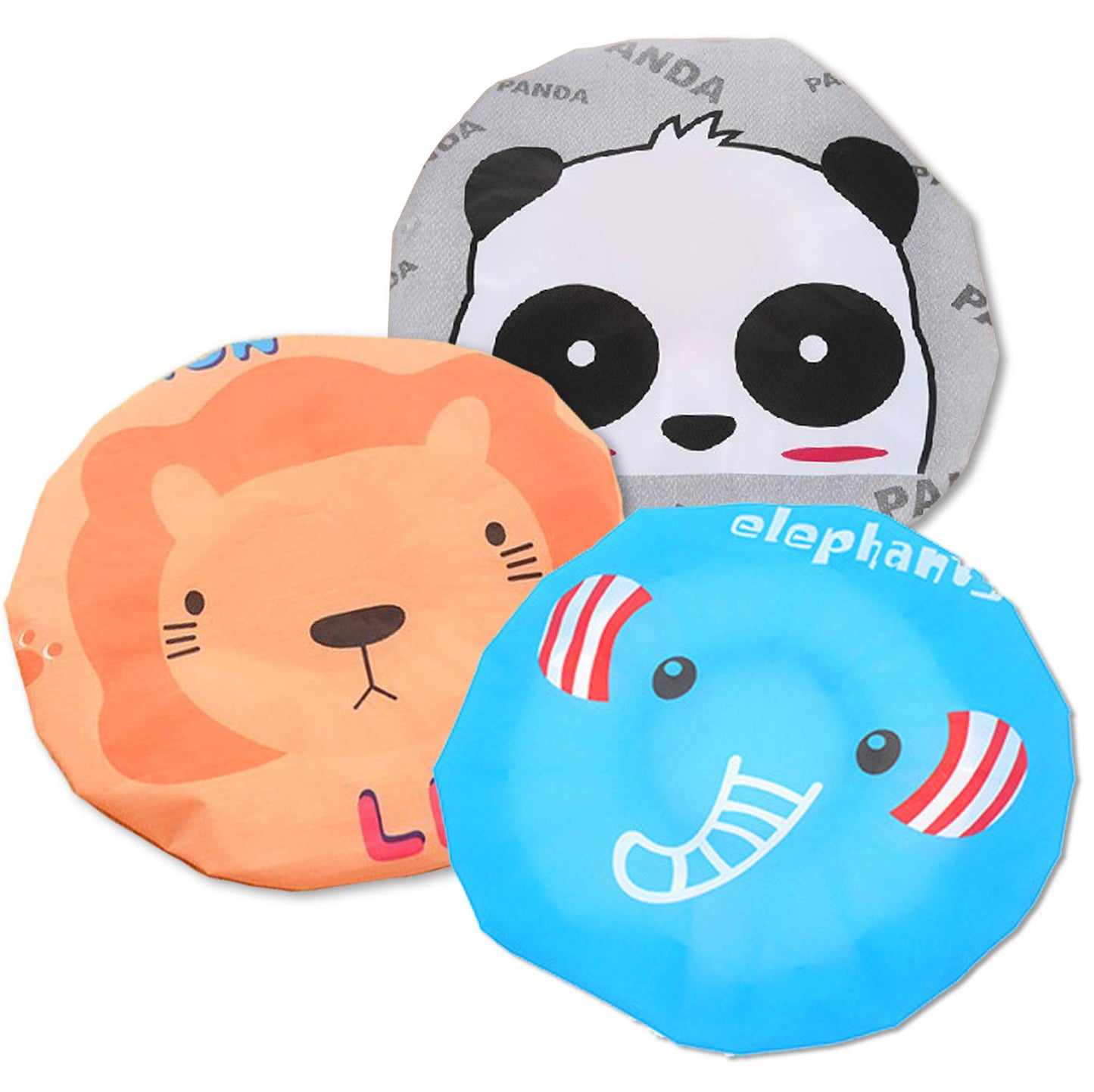 IXIAOPET Cute Cartoon Waterproof Elastic Shower Cap Bath Cap,Pack of 3 Pcs(Panda+Elephant+Lion)