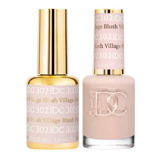 DND DC Gel Polish Set, Beige Nude Collection, UV/LED Gel Polish and Air Dry Nail Lacquer, Matching Chip-Free Polish Duo, 302 Blush Village, 0.5 Fl Oz