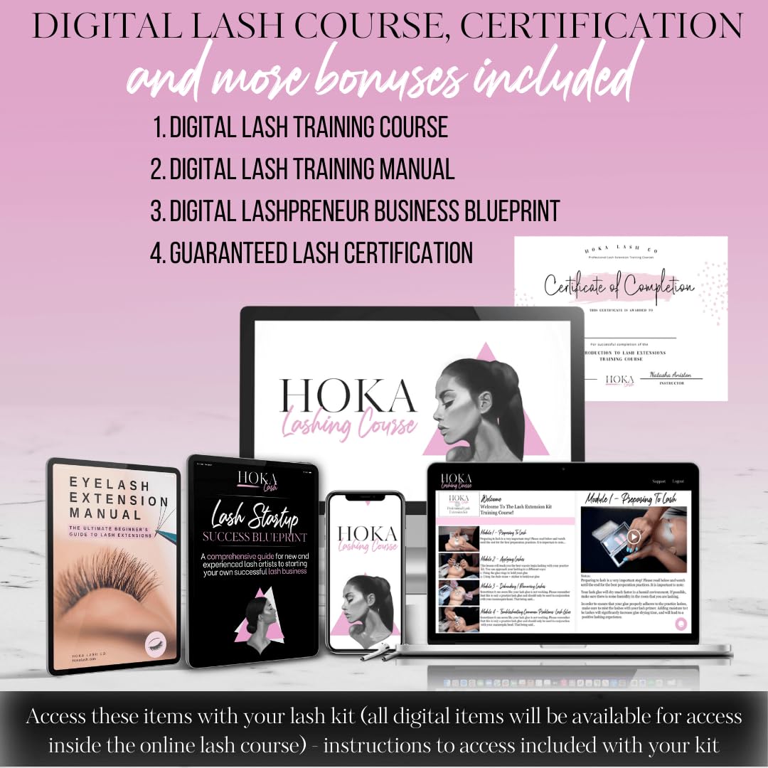 Hoka Lash Eyelash Extension Kit & Training Course and Certification, Professional Lash Extension Kit for Beginners Includes Practice Mannequin Head