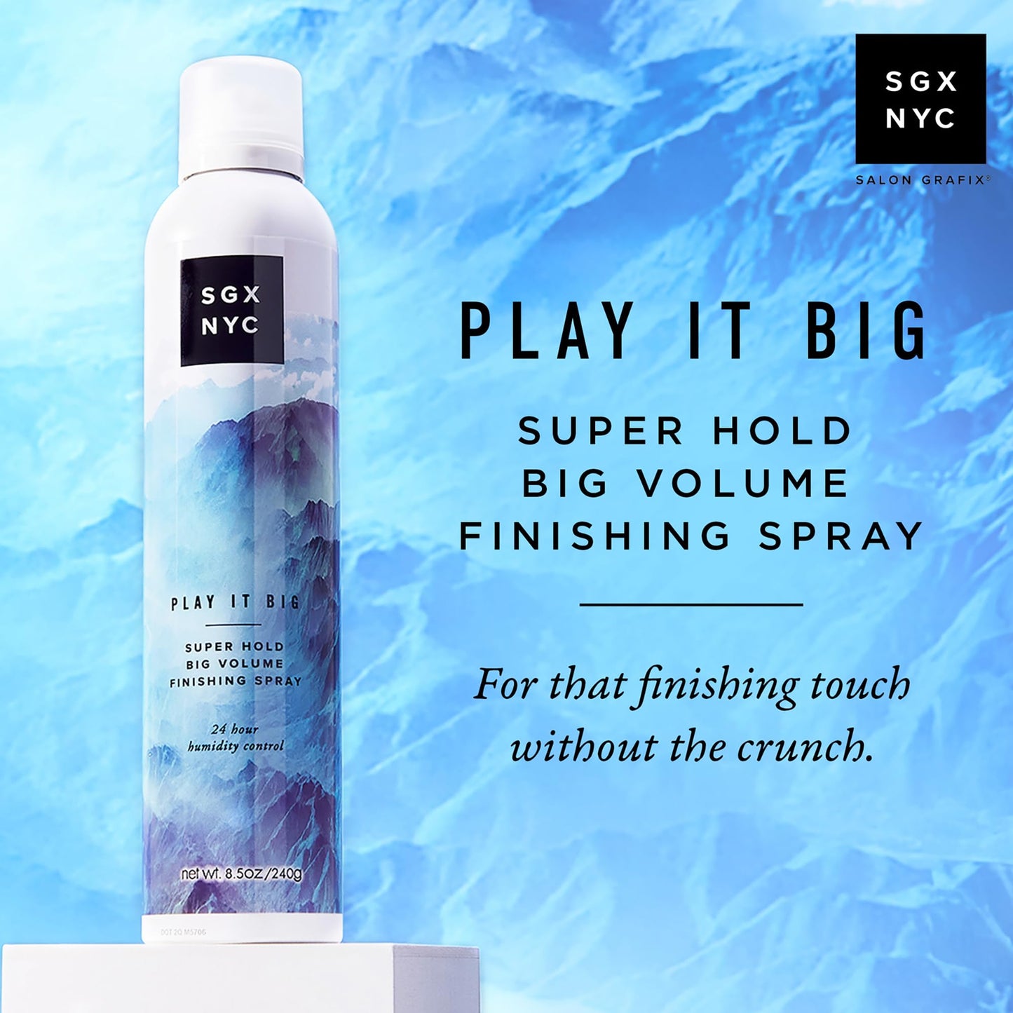 SGX NYC Play it Big Super Hold Volume Finishing Spray - Long Lasting Hair Spray with Anti Frizz Finish - Paraben Free with Coconut Oil - 2 pc