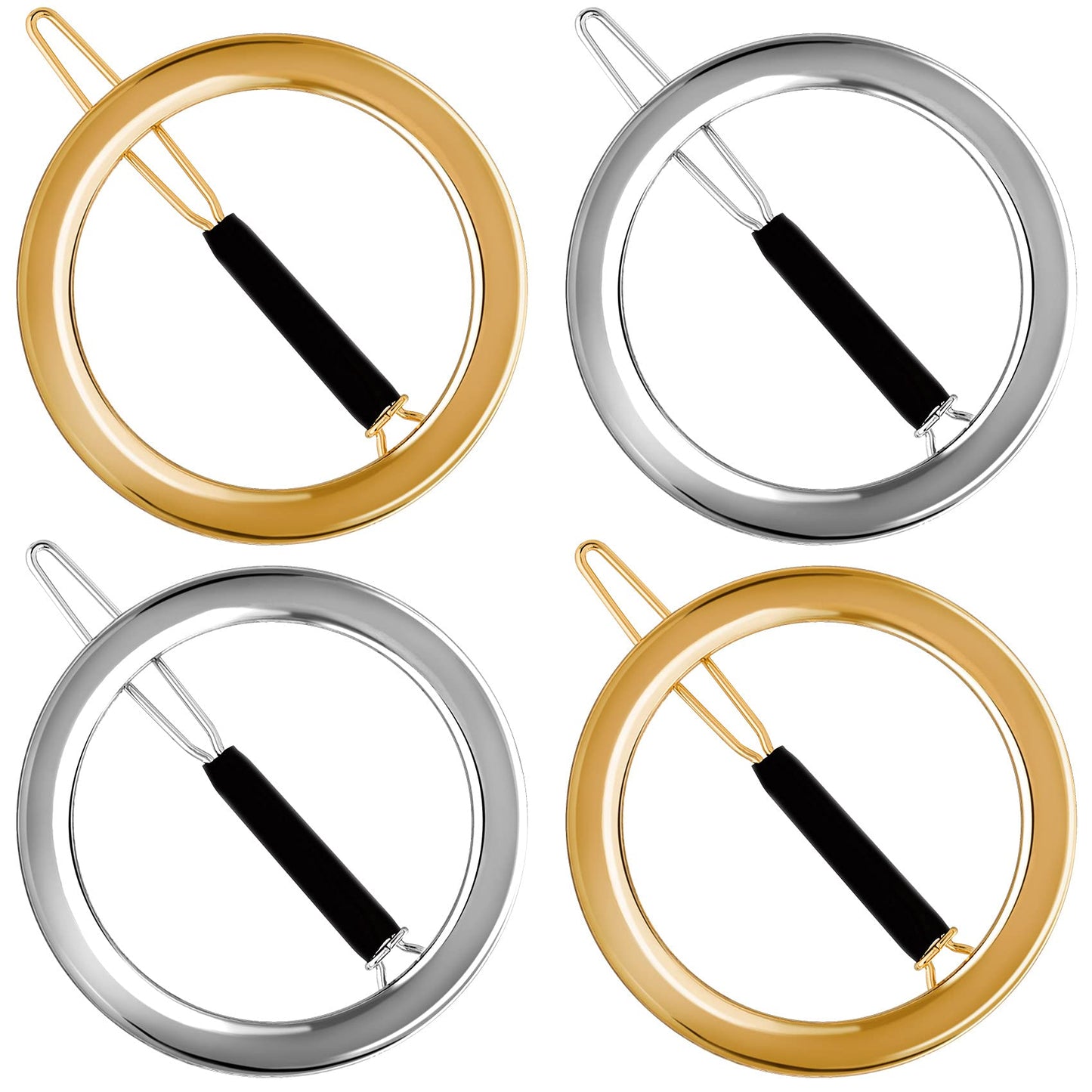 PAGOW 4 Pcs Minimalist Hair Clip for Women, Gold & Sliver Hollow Hoops Round Circle Geometric Metal Hair Clip, Dainty Circle Bobby Pin Ponytail Holder