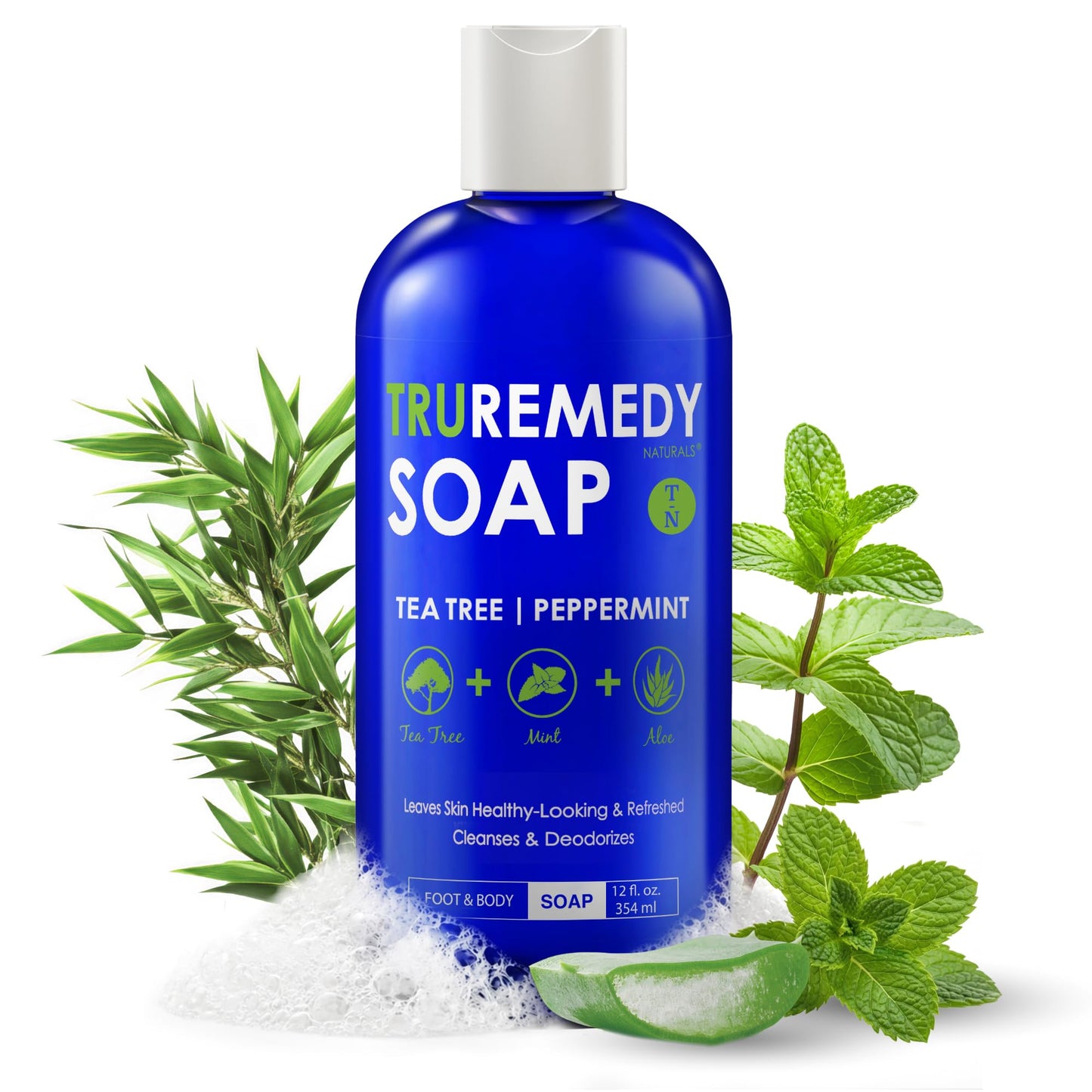 Truremedy Naturals 12 oz Tea Tree Oil Body Wash - Invigorating Tea Tree Soap with Peppermint, Aloe, Eucalyptus, Coconut and Olive Oil - Refreshing Beauty and Personal Care Truremedy Naturals
