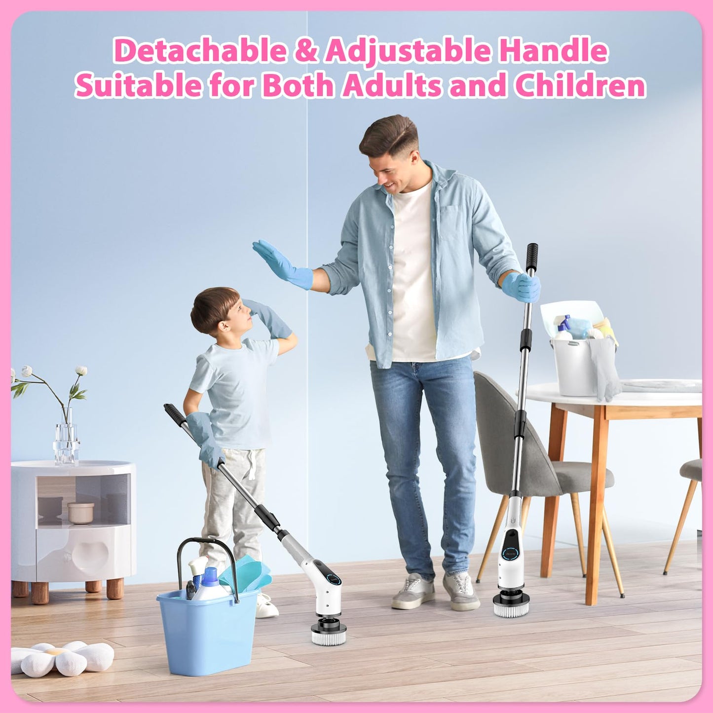 Dovety Electric Spin Scrubber – Cordless Cleaning Brush with 8 Heads, 2 Speeds & Extension Handle for Tile, Grout, Bathtub, Floor