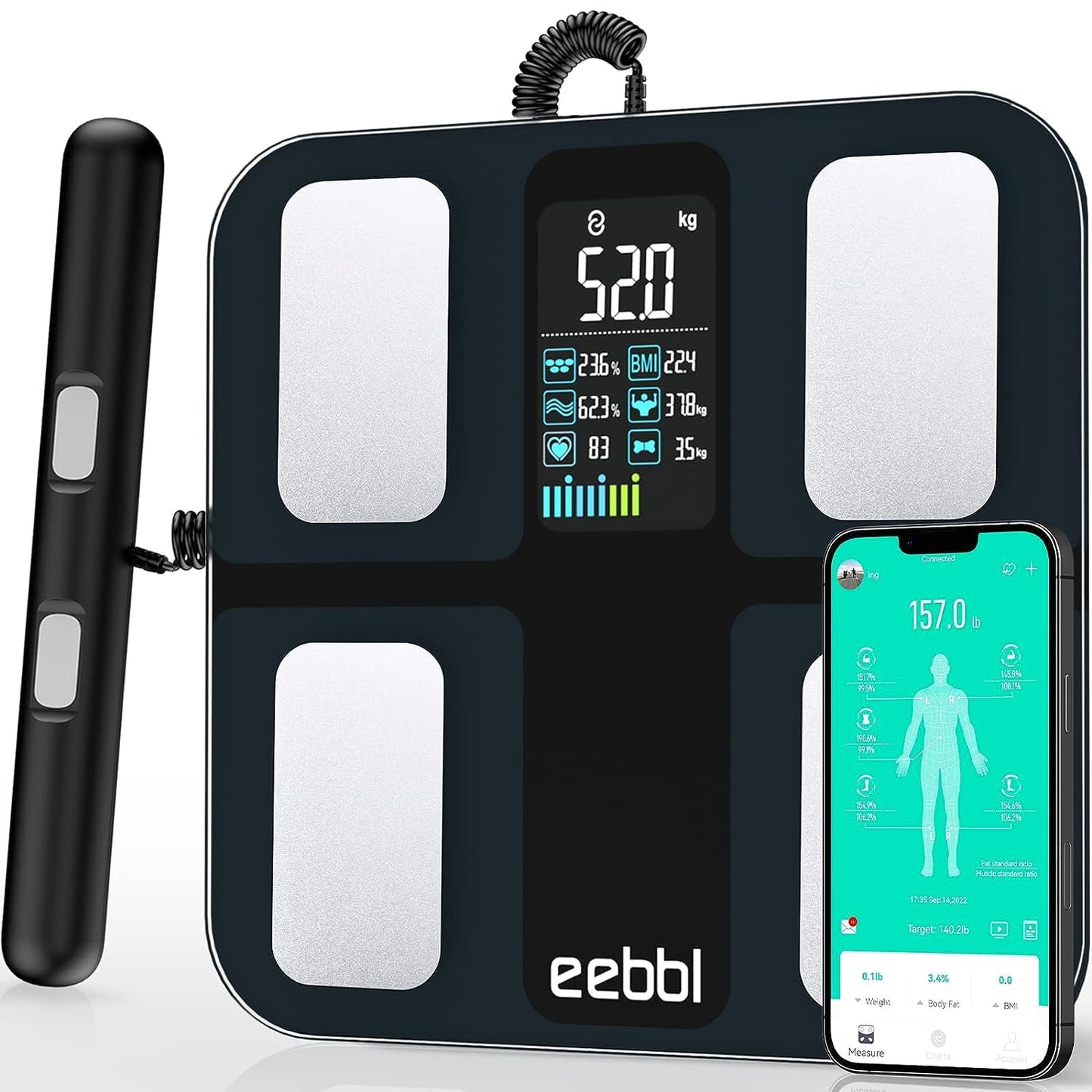 EEBBL Weight Scale for Body Fat with Handle, 20 Precise Body Biological Analyzer, Digital Bathroom Weighing Bluetooth Scale, Body Composition Monitor…