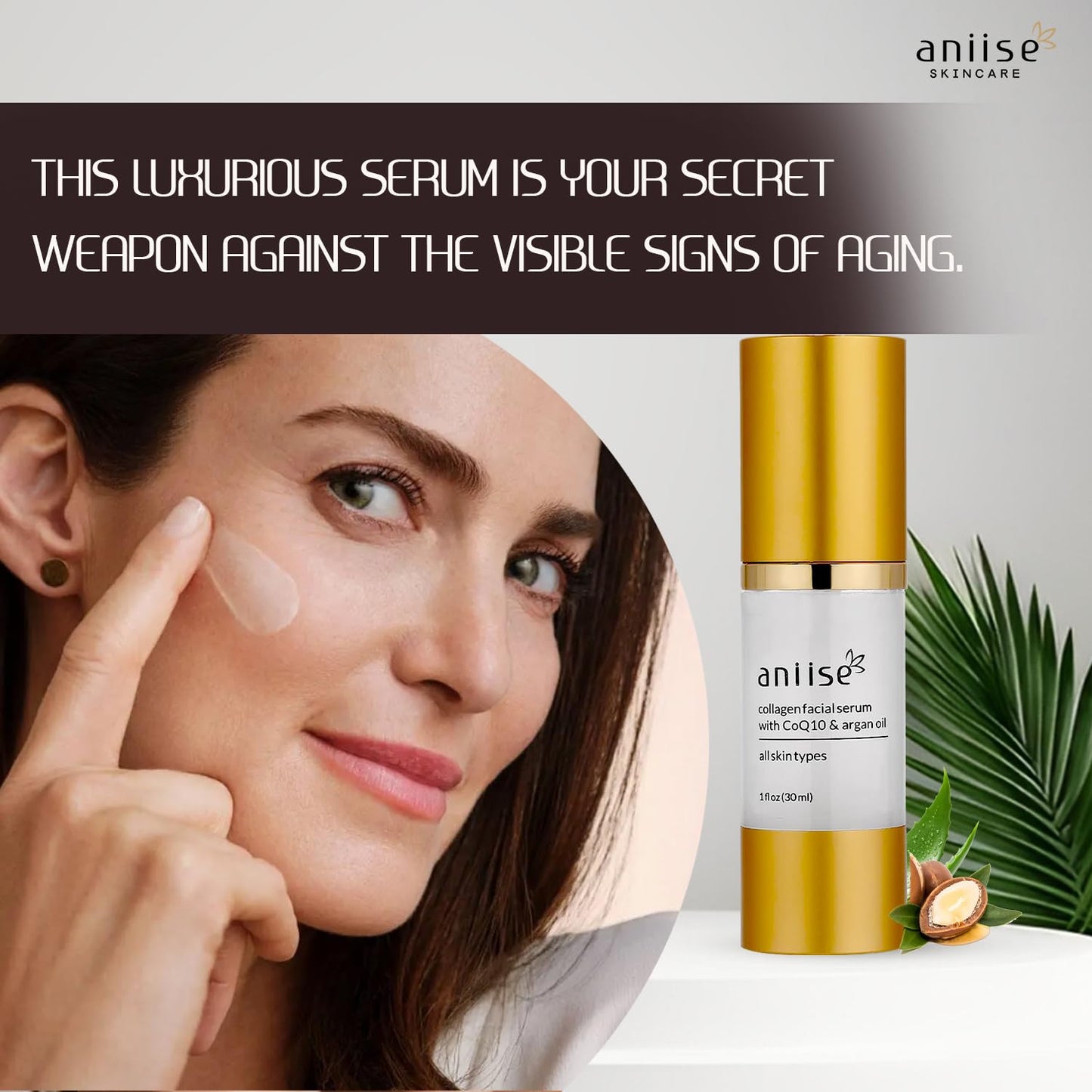 Anti-Aging Collagen Facial Serum with Hyaluronic Acid, CoQ10, Argan Oil, Vitamin C & E - Deeply Hydrates & Moisturizes - Reduces Fine Lines