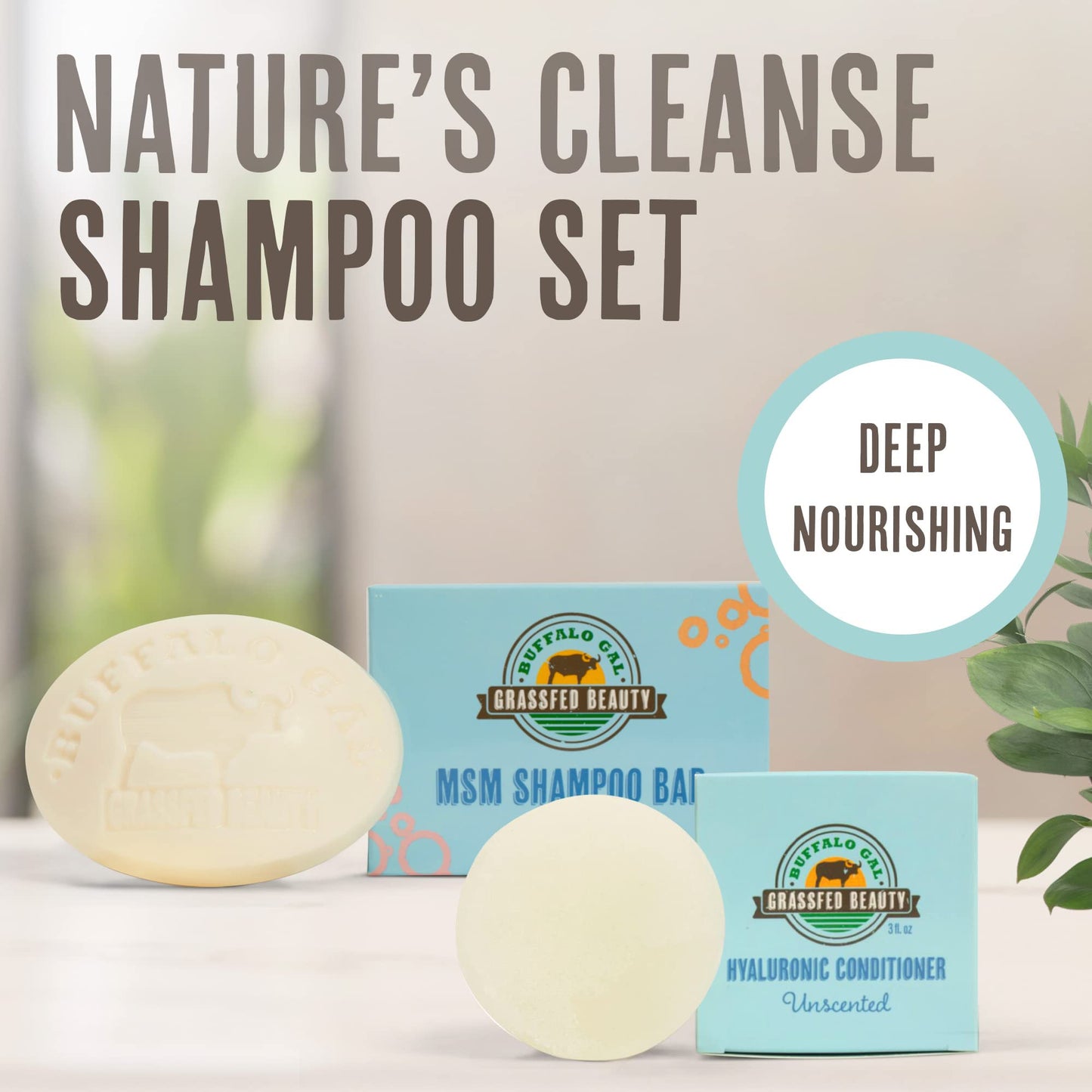 MSM + Tallow Shampoo & Conditioner Bar Set - Unscented - Sulfate-Free, Silicone-Free Hair Care System for Soft, Smooth, Manageable Hair - pH Balanced