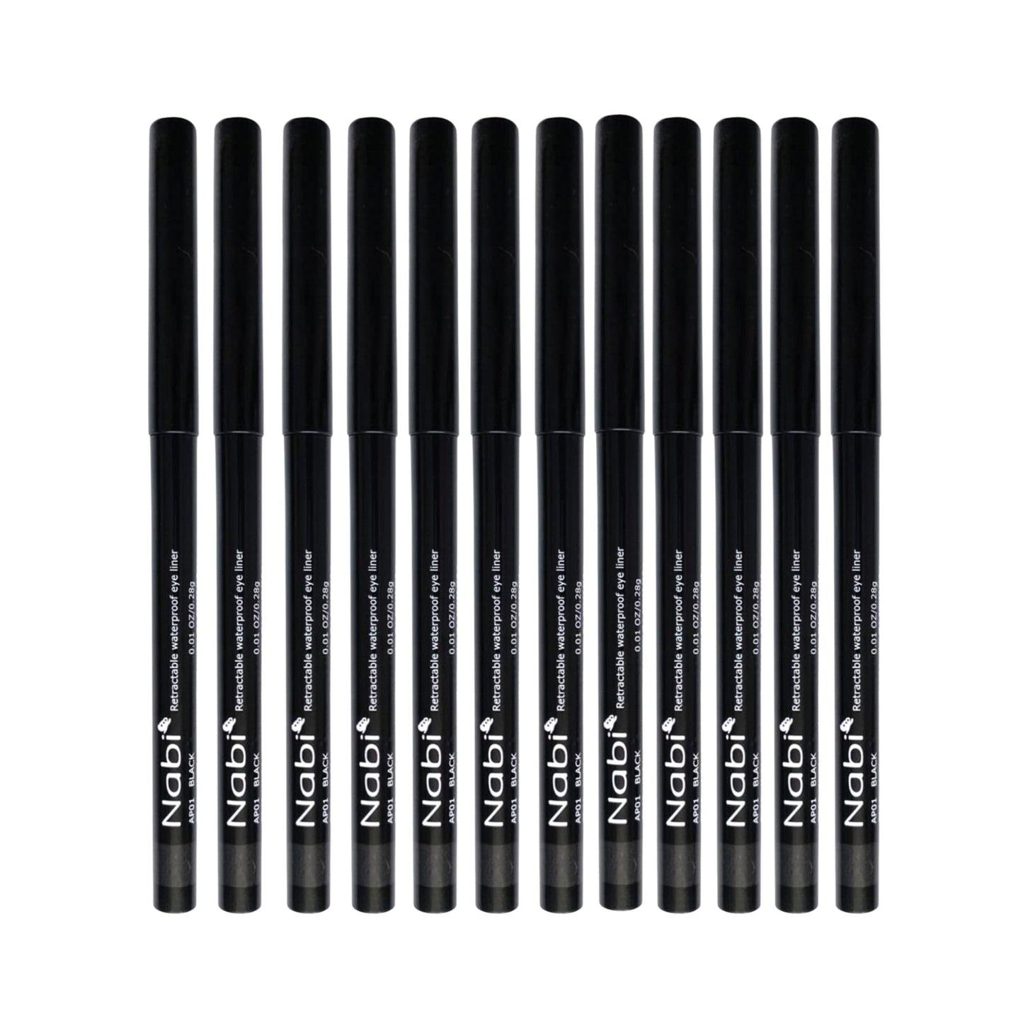 Nabi Retractable Waterproof Eyeliner Pencil - 12?Pack Smudge?Proof, Long?Lasting & Hypoallergenic Professional Makeup Eyeliner for Sensitive Eyes