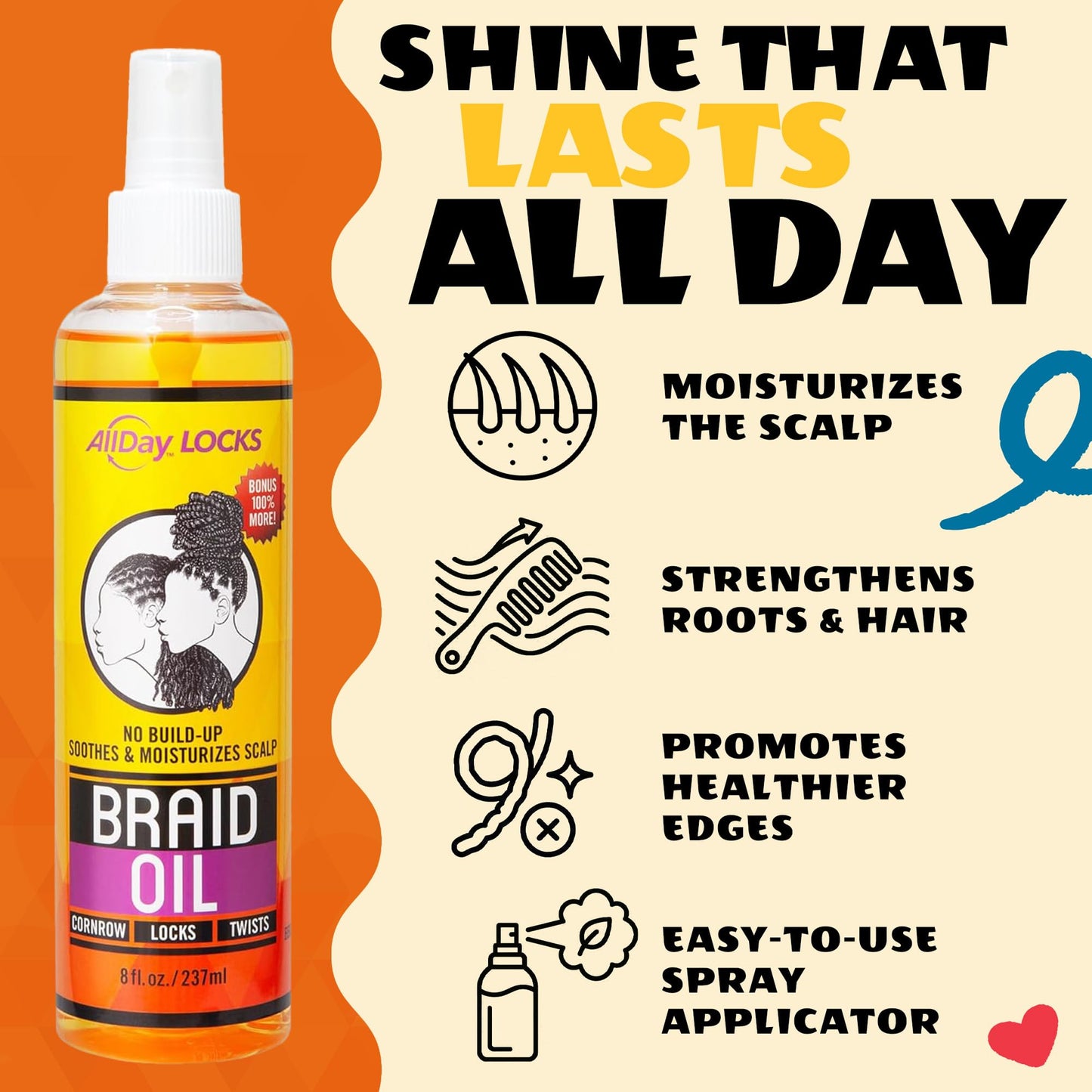 AllDay Locks Braid Oil - Spray On Hair Oil for Braid & Scalp Care, for Men and Women, Moisturizing and Strengthening Treatment, Hair Oil for Dry Scalp