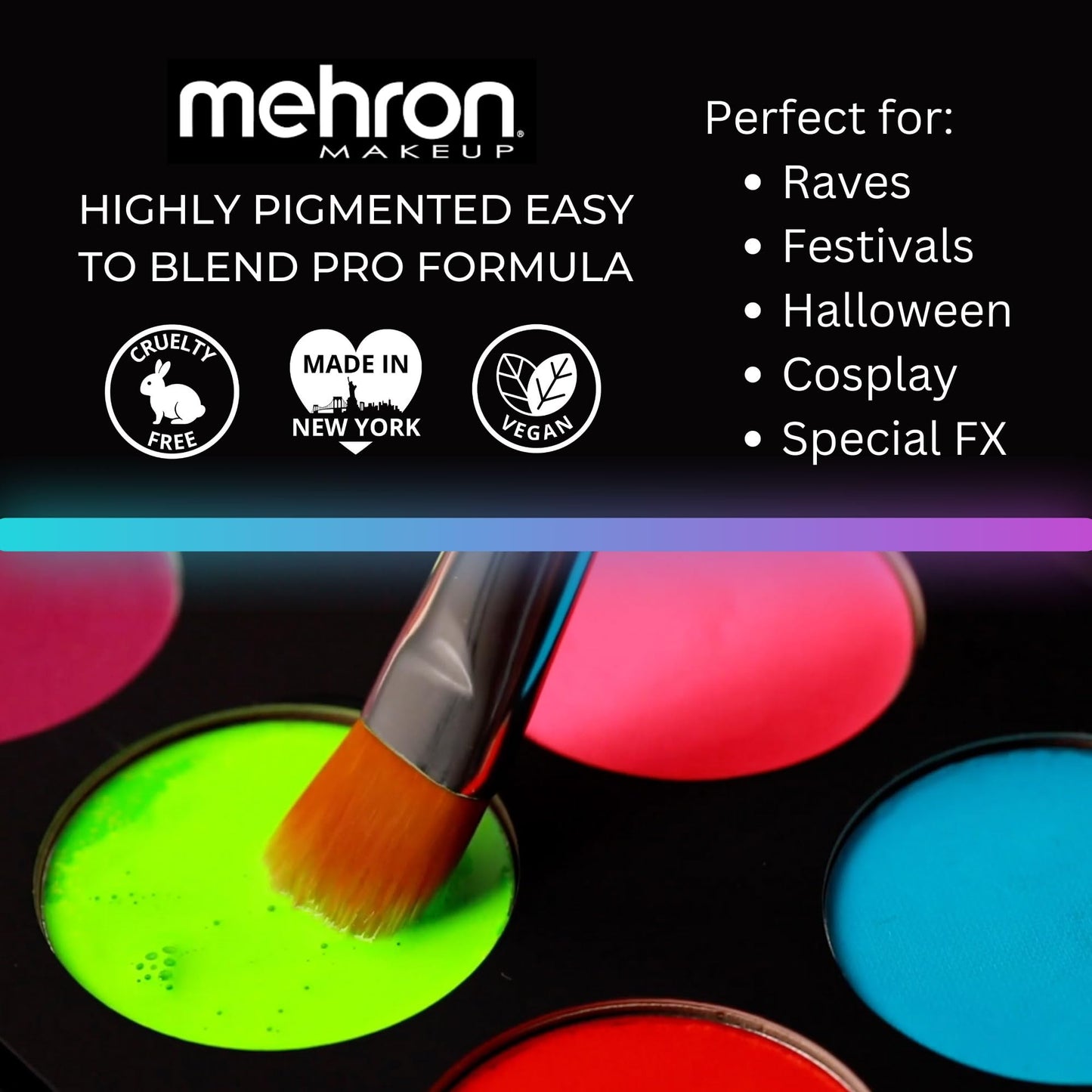 Mehron Paradise FX Neon UV Glow 8 Color Palette | Magnetic Refillable Special Effects Paint Palette | Professional Water Activated Paint for Raves