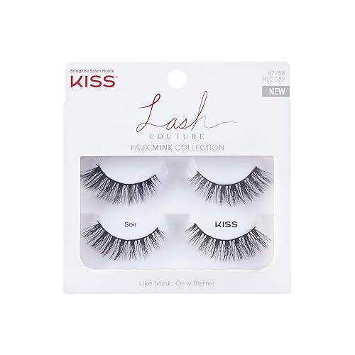 KISS Lash Couture Faux Mink False Eyelashes Double Pack, Knot-Free Lash Band, Reusable, Contact Lens Friendly, Easy To Apply, Ultrafine, Tapered…