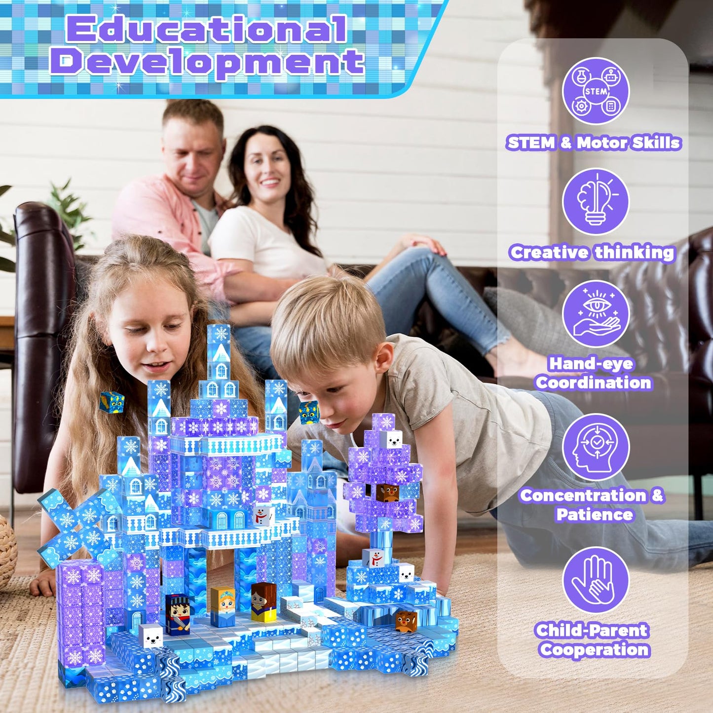 Magnetic Blocks 100pcs 0.8in – Transparent Building Cubes for Kids 4-8, Princess Castle Magnet Tiles Toy Gift for Girls Ages 3-12